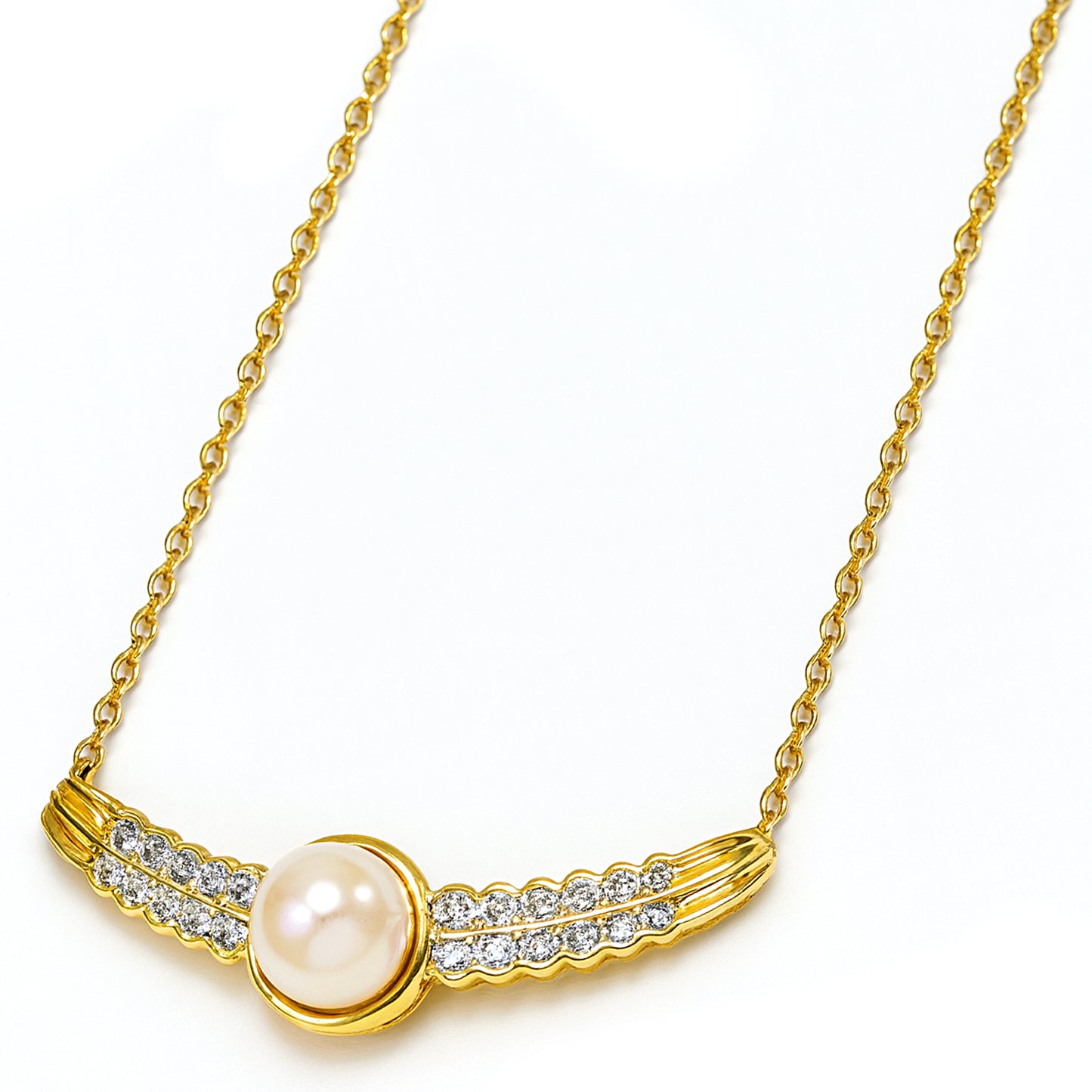 14k Cultured Pearl Diamond Chevron Necklace