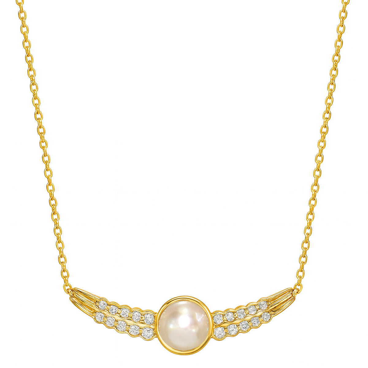 14k Cultured Pearl Diamond Chevron Necklace