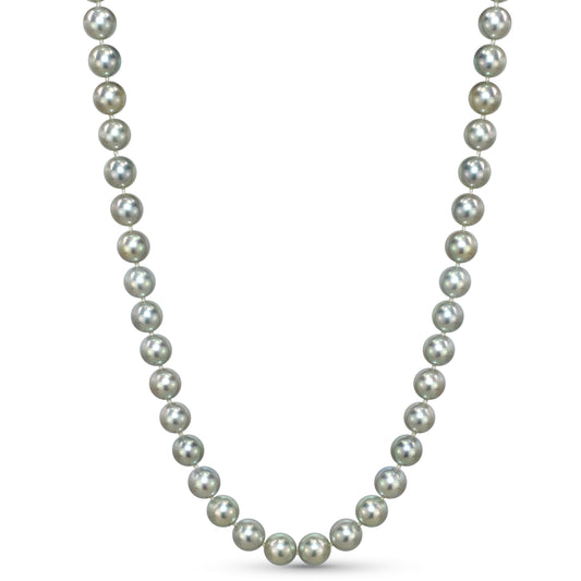 14KW Diamond Silver Grey Color Akoya Cultured Pearl Necklace 18"