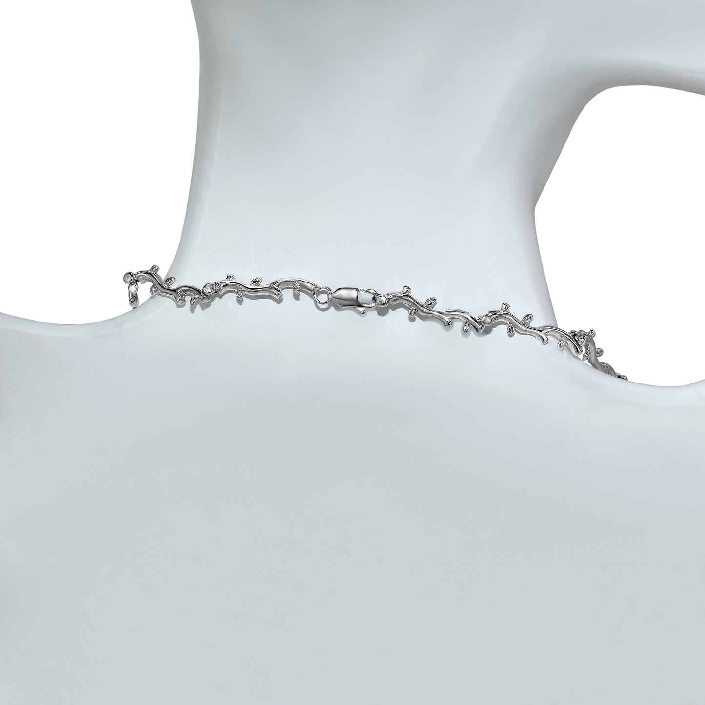 14k White Gold Fresh Water Pearl Diamond Leaf Branch Necklace