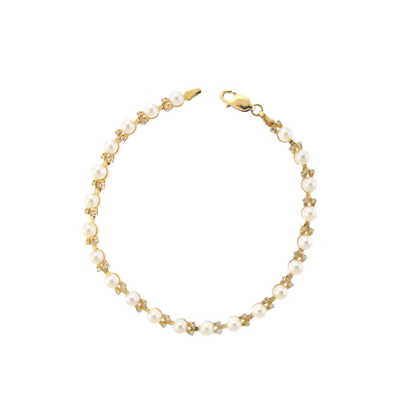 14k Freshwater Pearl And Diamond 0.20CT Gold Bracelet