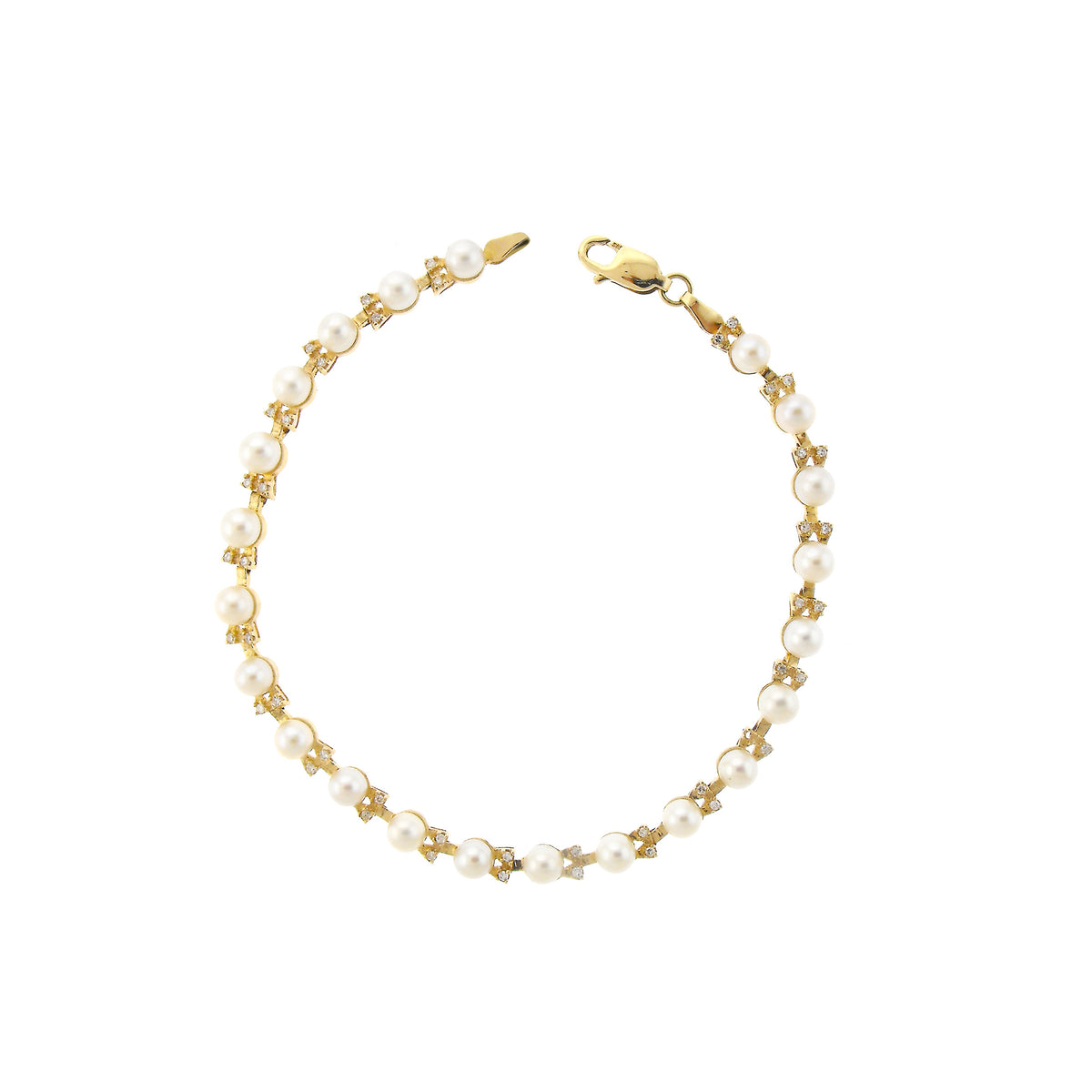 14k Freshwater Pearl And Diamond 0.20CT Gold Bracelet