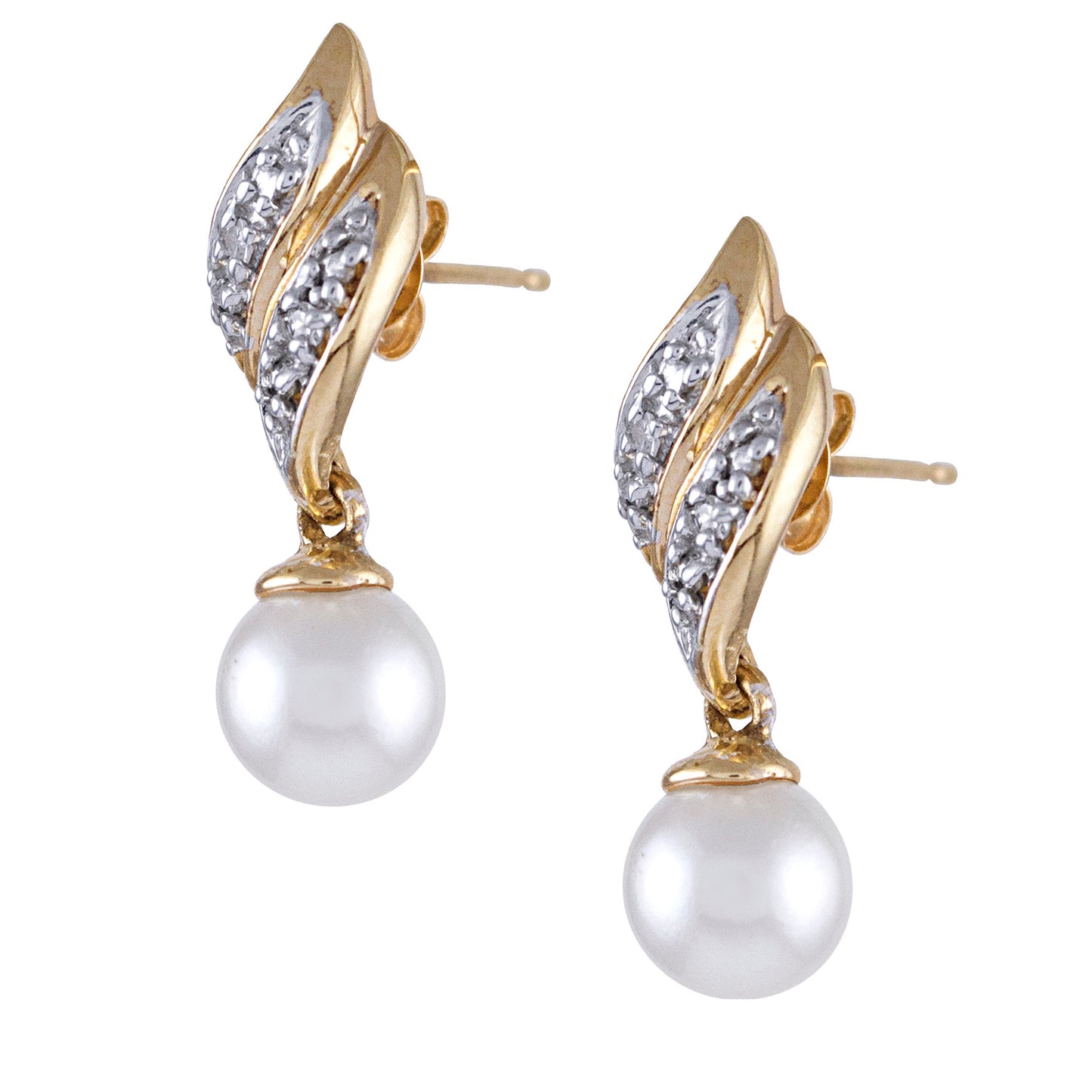 14k Japanese Akoya Cultured Pearls Diamond Earring