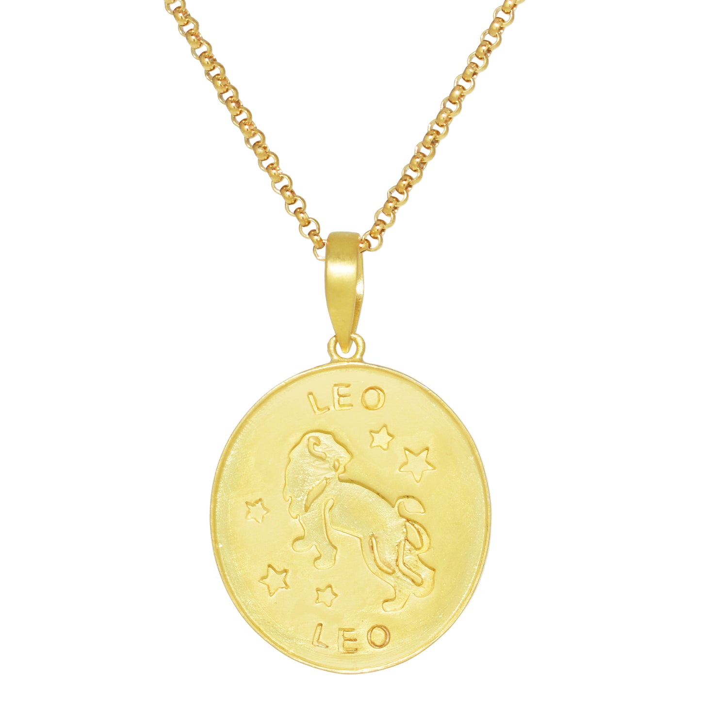 14k Plated Over Silver Zodiac Oval Pendant Necklace Leo