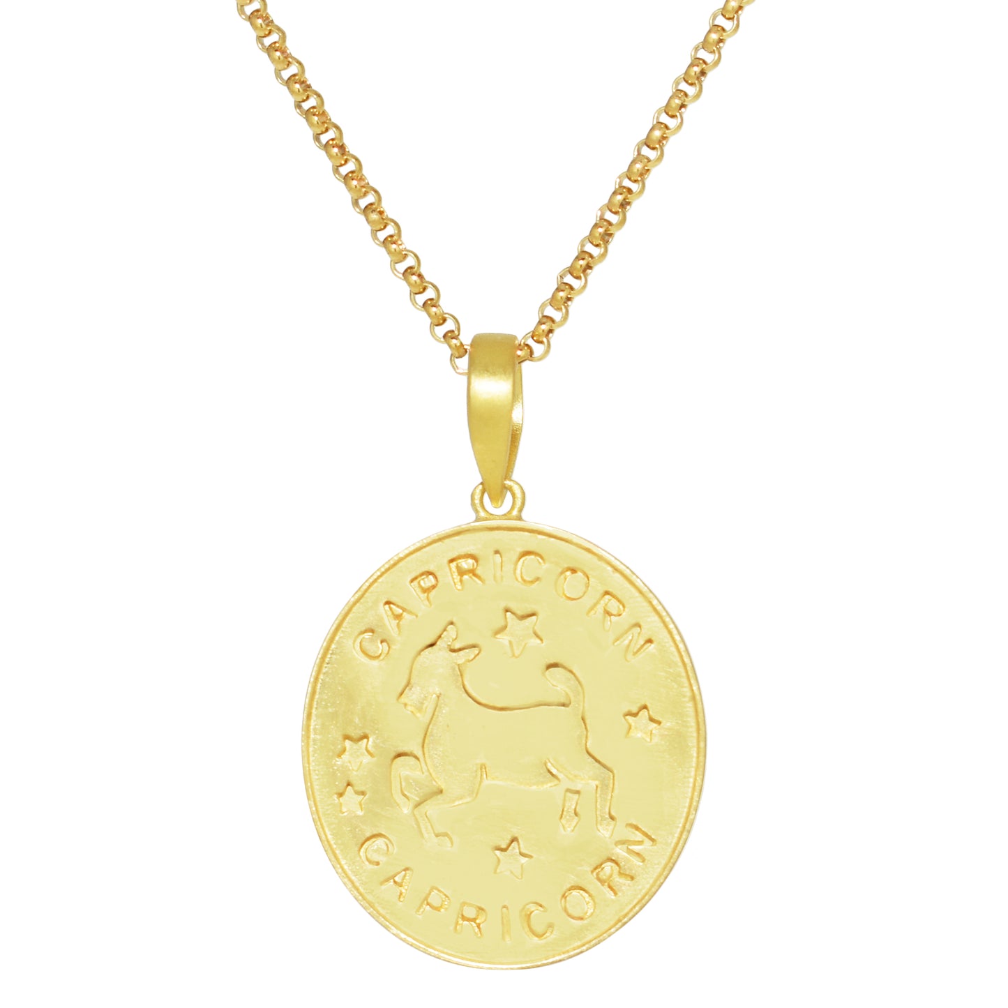 14k Plated Over Silver Zodiac Oval Pendant Necklace Capricorn