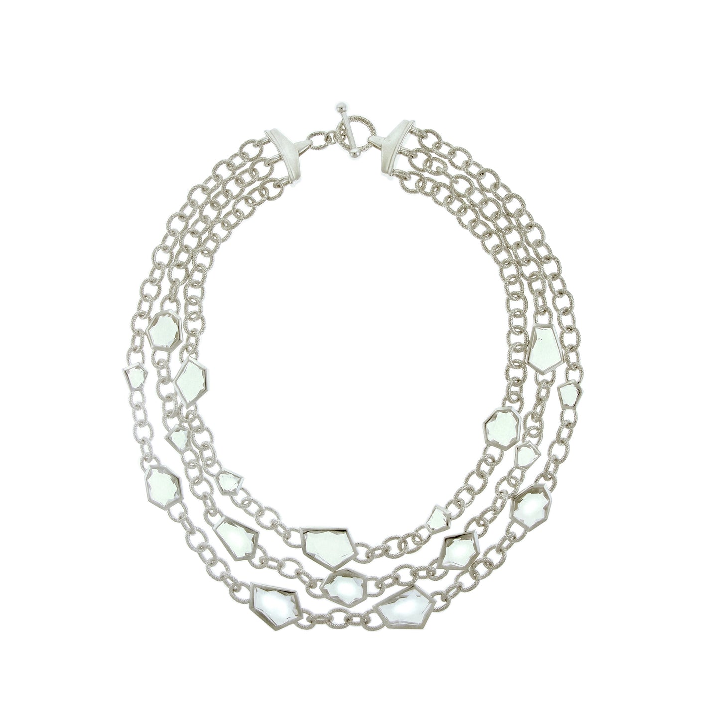 Andy Götz Sterling Silver Rock Crystal Euclid 3 Row Necklace