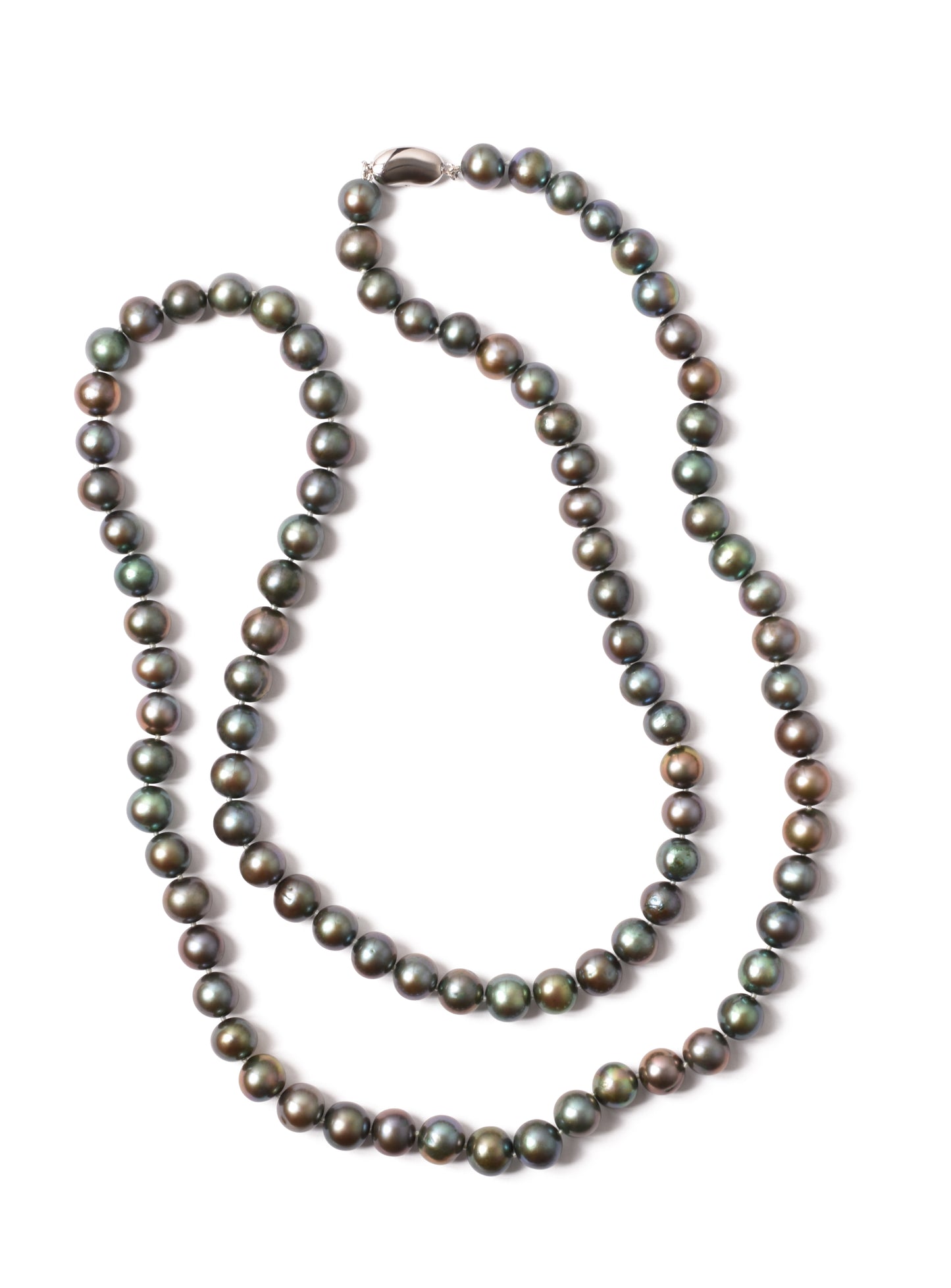 Sterling Silver Peacock Pearl Freshwater Bean Clasp Necklace 38"