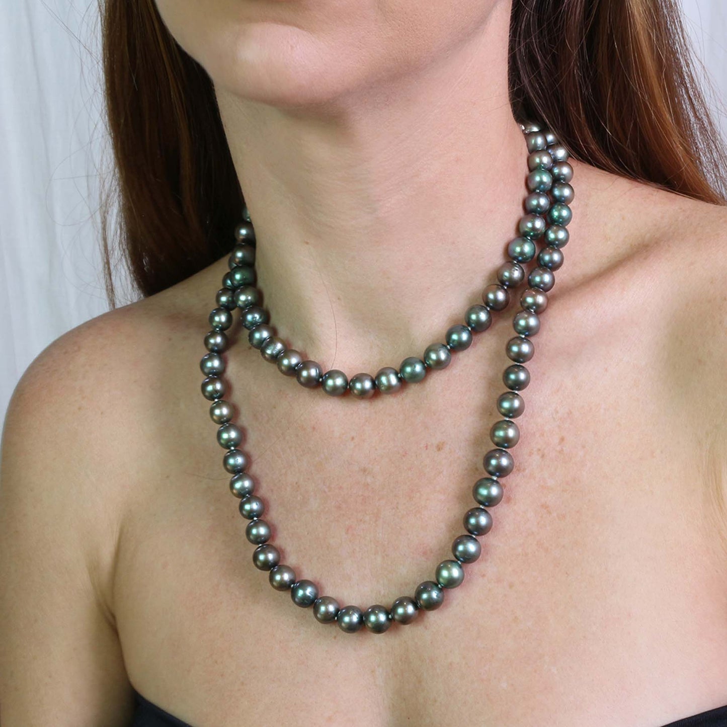 Sterling Silver Peacock Pearl Freshwater Bean Clasp Necklace 38"