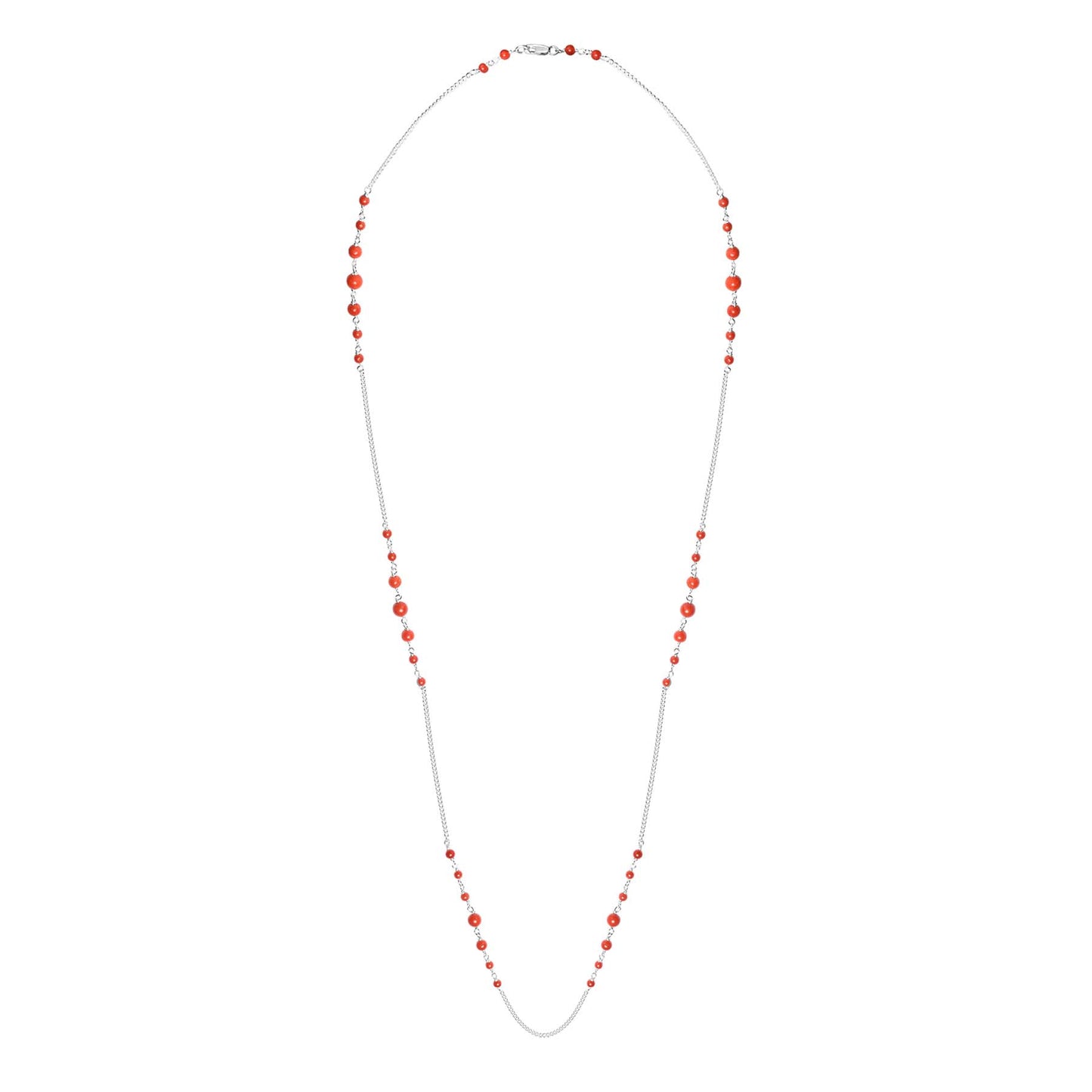Sterling Silver Coral Necklace 36"