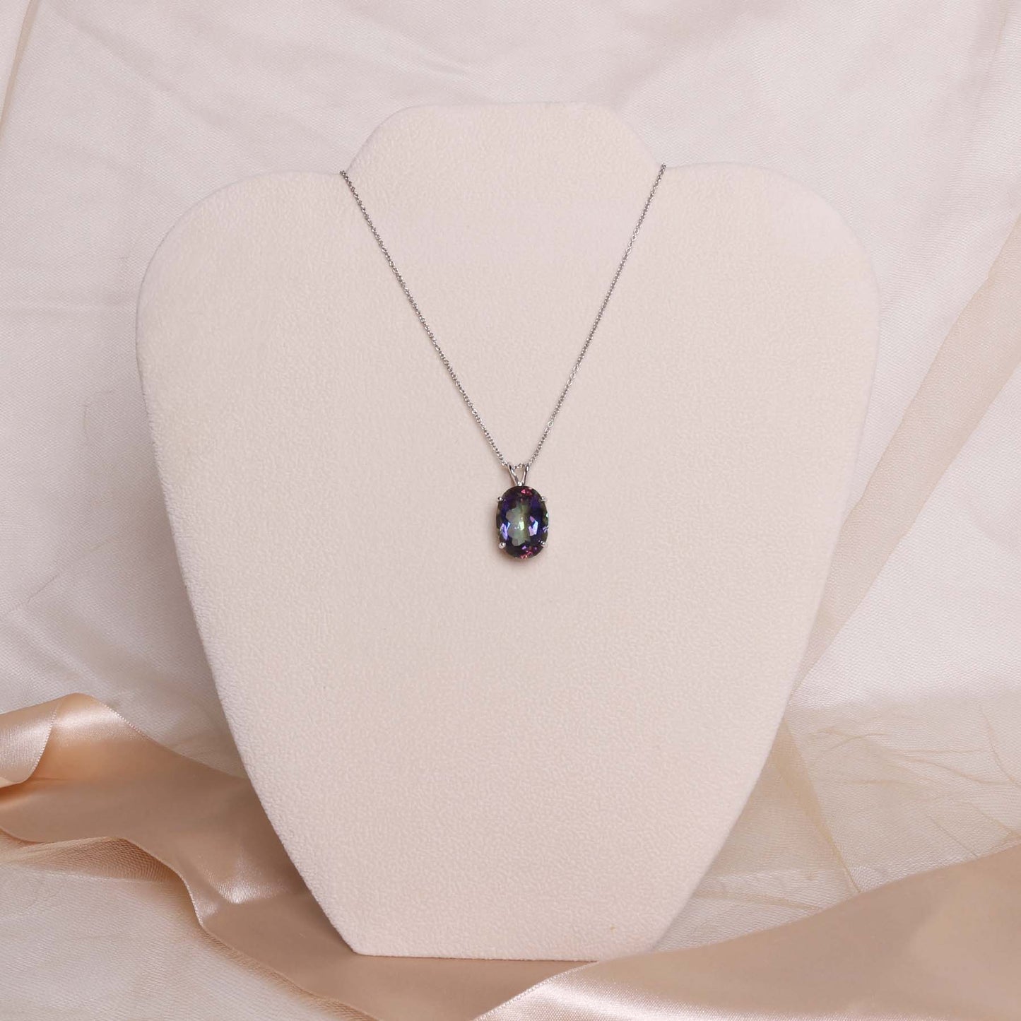 Sterling Silver Purple Mystic Topaz Oval Pendant Necklace 18"