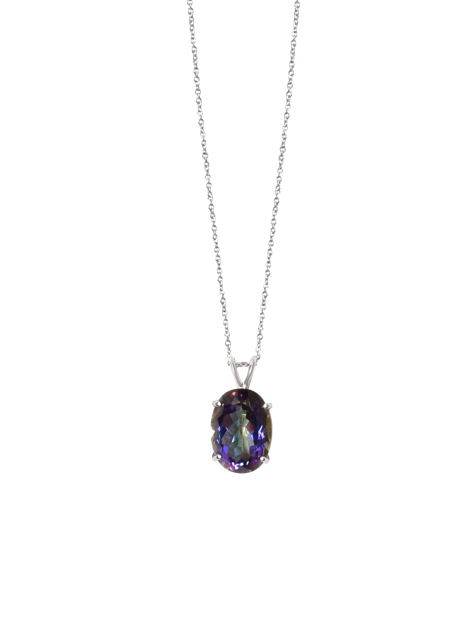 Sterling Silver Purple Mystic Topaz Oval Pendant Necklace 18"
