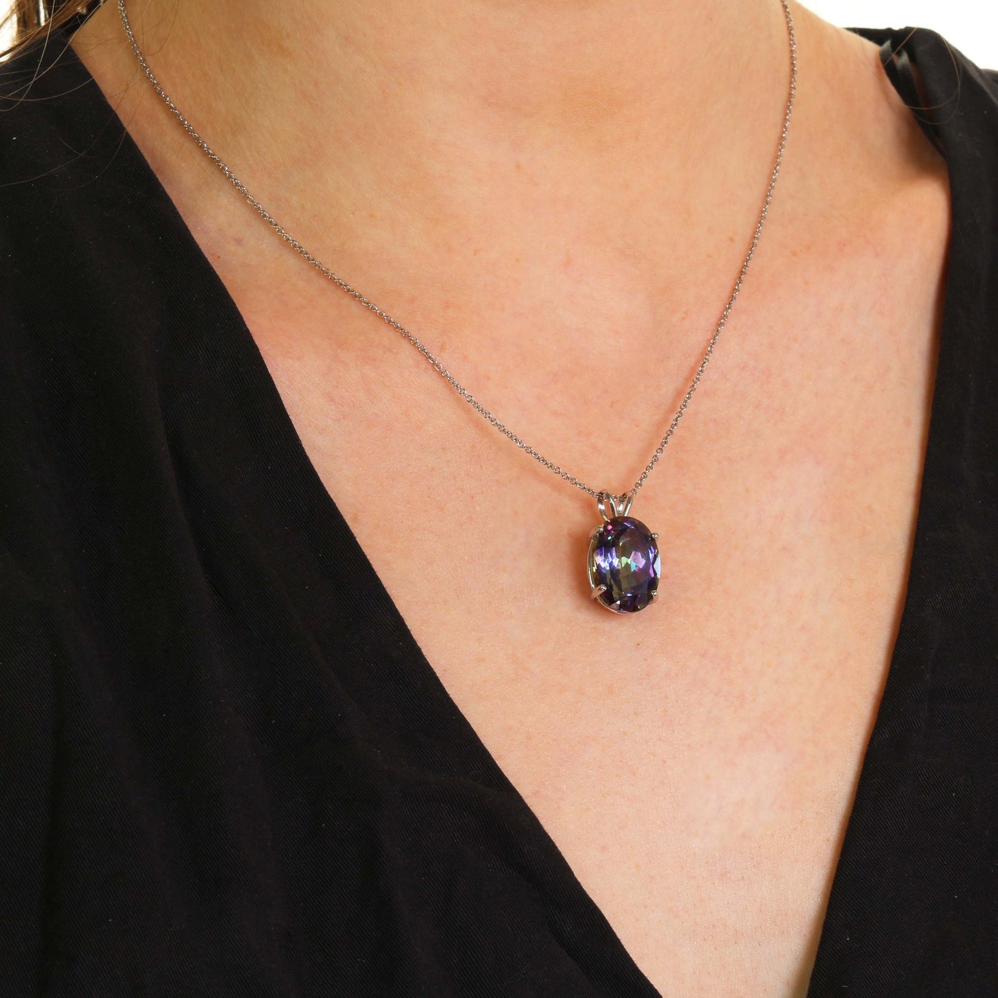 Sterling Silver Purple Mystic Topaz Oval Pendant Necklace 18"