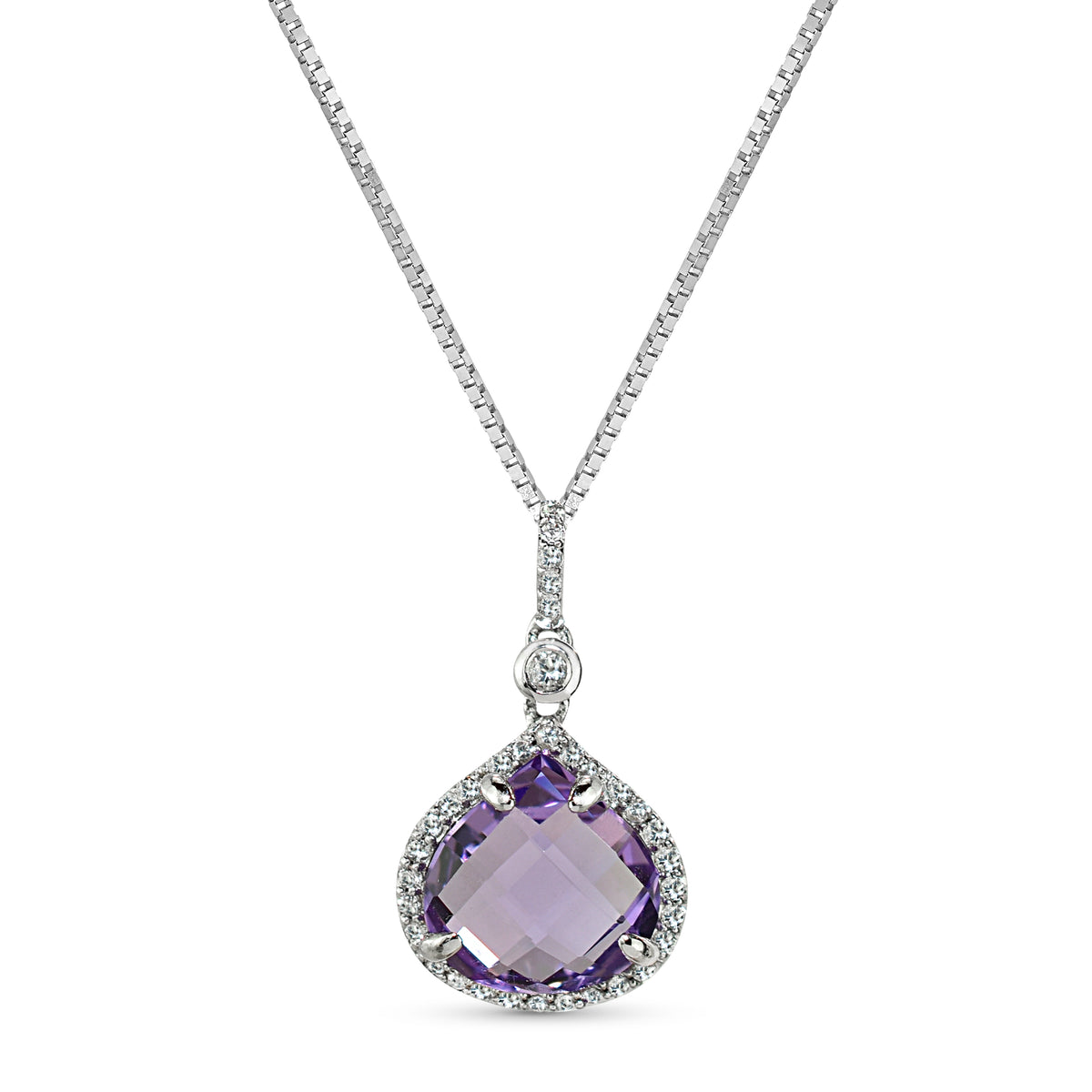 Sterling Silver Amethyst & White Topaz Heart Pendant Necklace