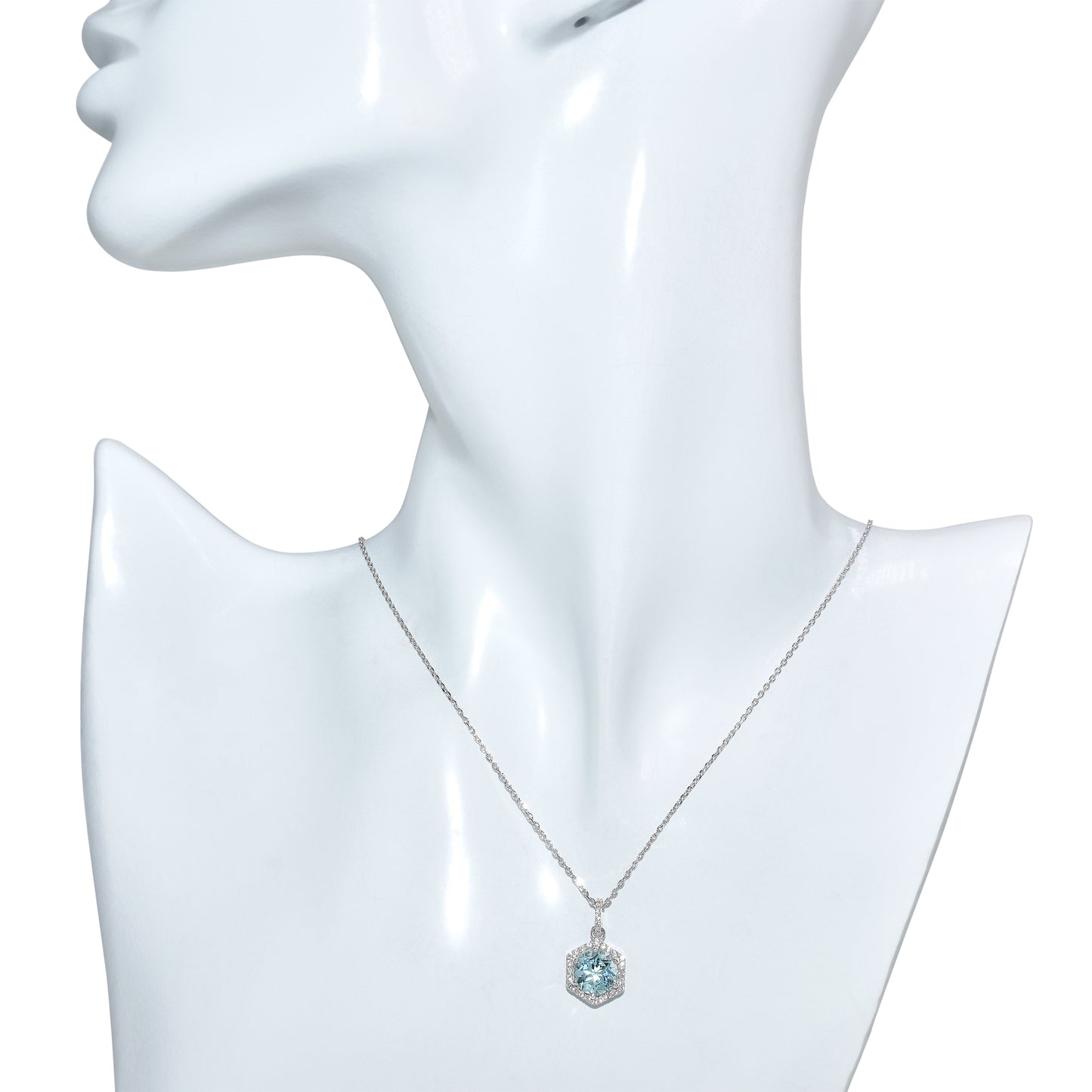 Sterling Silver Blue/White Topaz Hexagon Pendant Necklace