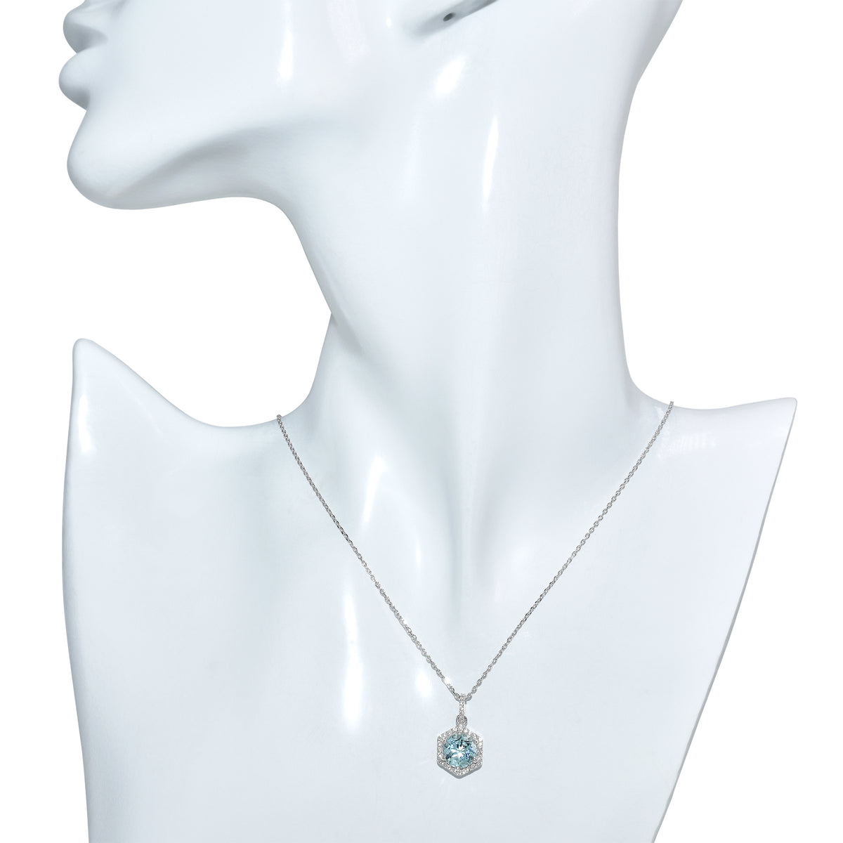 Sterling Silver Blue & White Topaz Hexagon Pendant Necklace