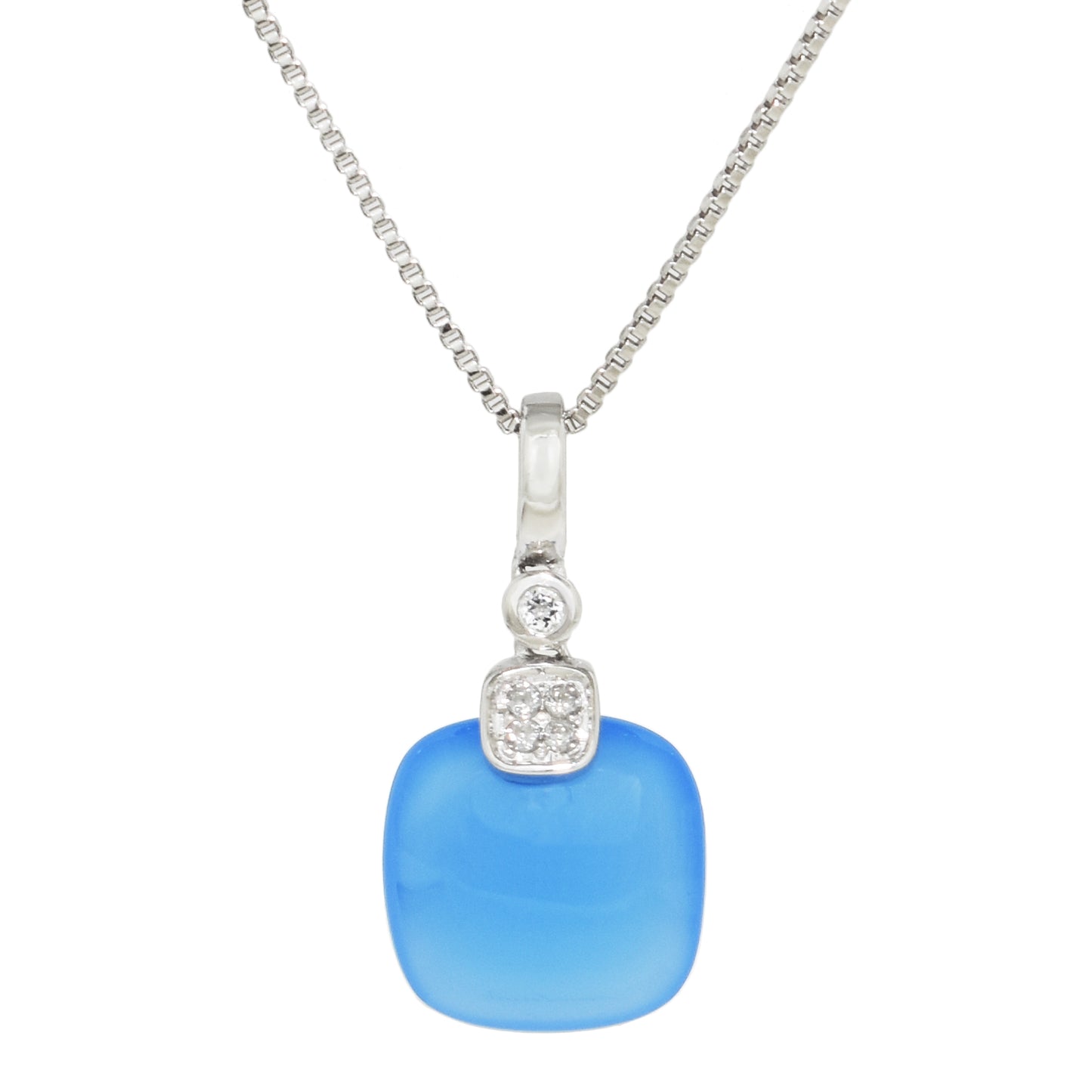 Sterling Silver White Topaz Blue Agate Cushion Pendant Necklace 18"