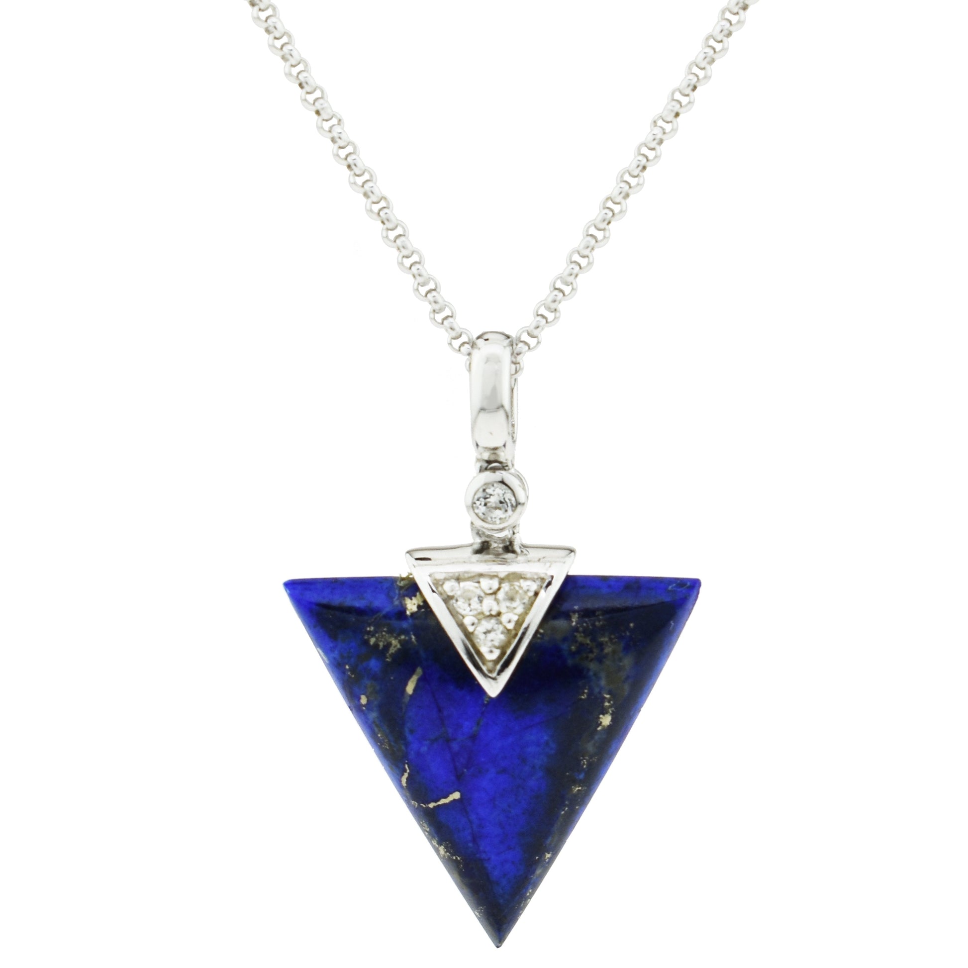 Sterling Silver White Topaz Lapis Triangle Pend Necklace 18" freeshipping - Jewelmak Shop