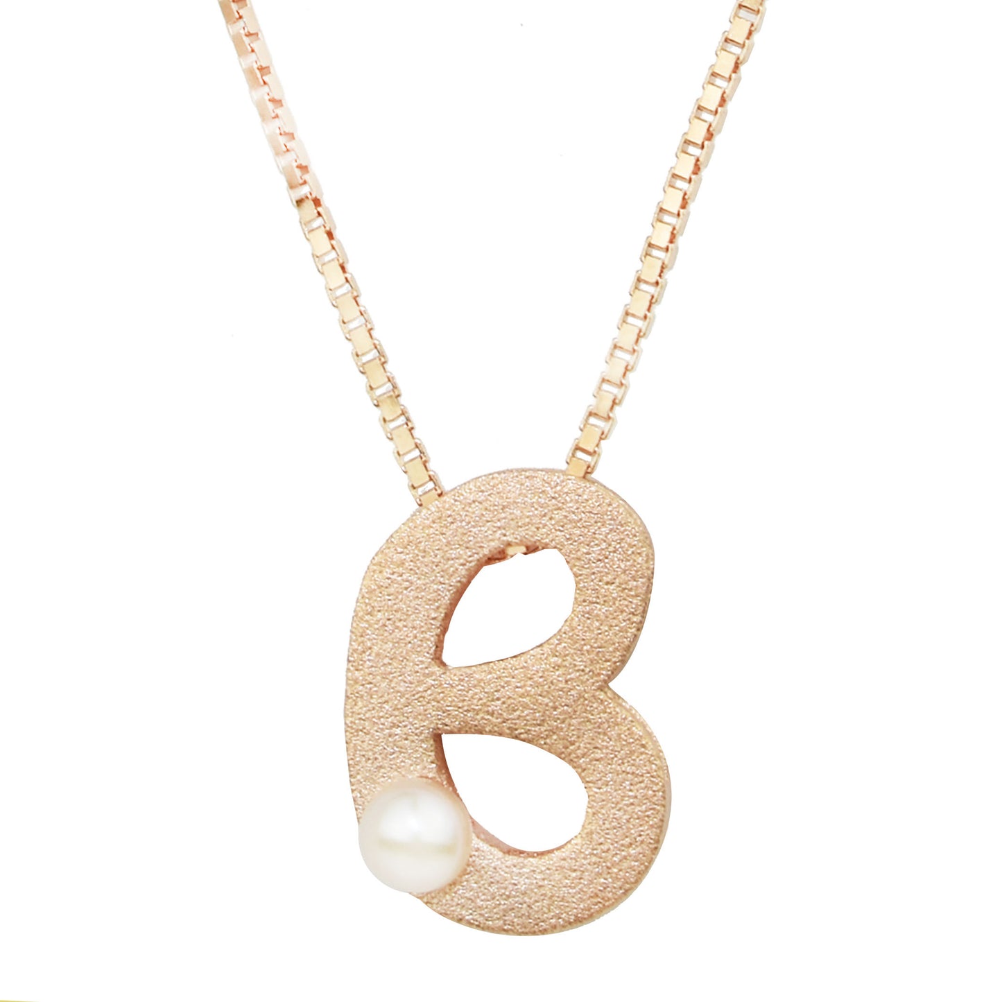 Sterling Silver Rose Gold Plated Pearl Initial Necklace