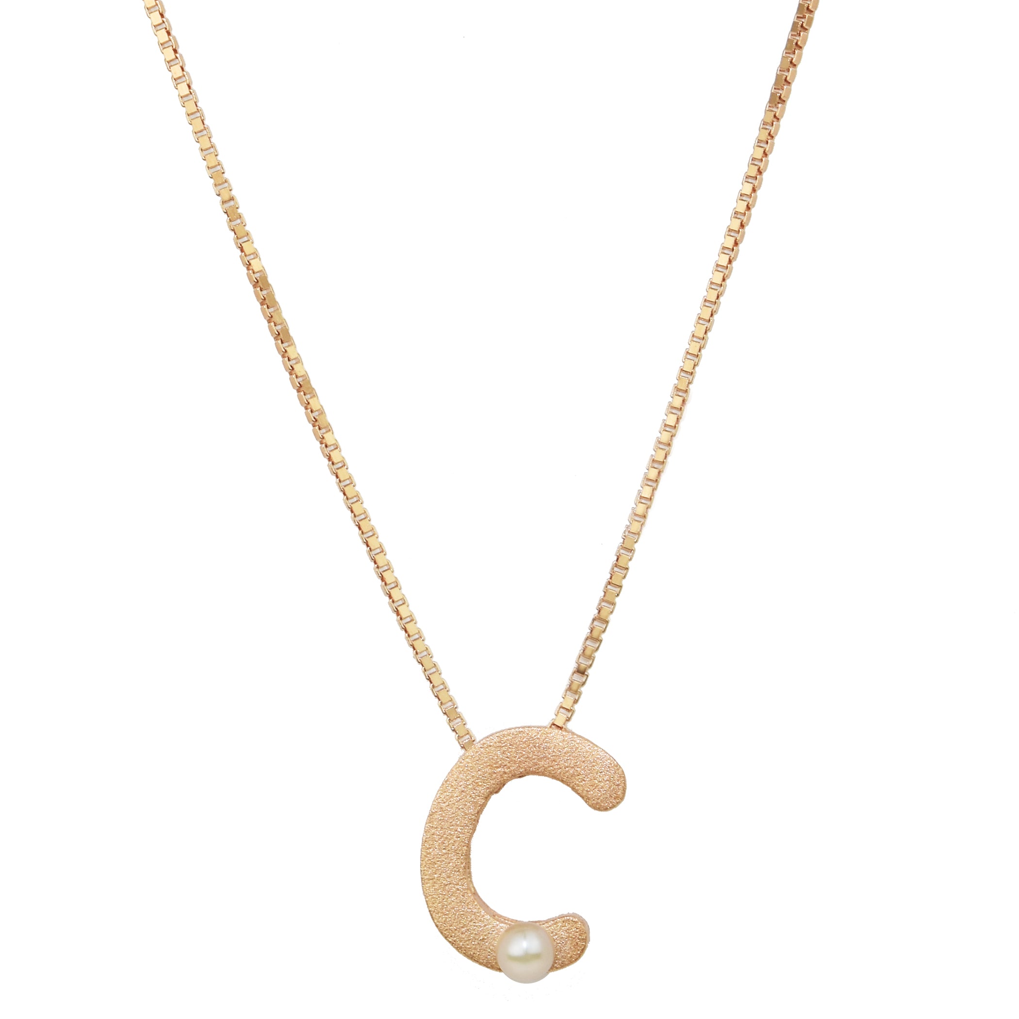 Sterling Silver Rose Gold Plated Pearl Initial Necklace