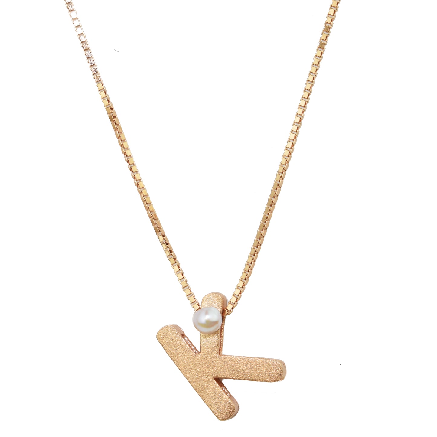 Sterling Silver Rose Gold Plated Pearl Initial Necklace