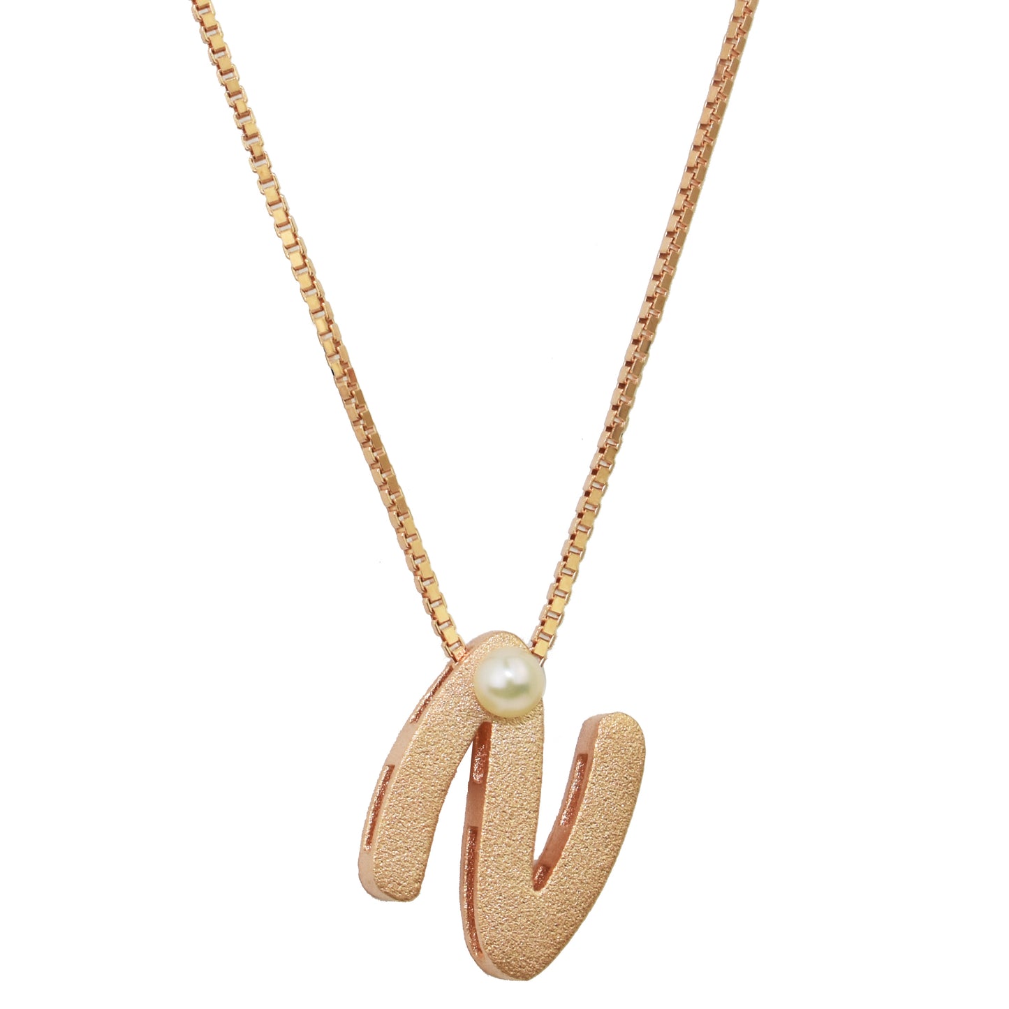 Sterling Silver Rose Gold Plated Pearl Initial Necklace