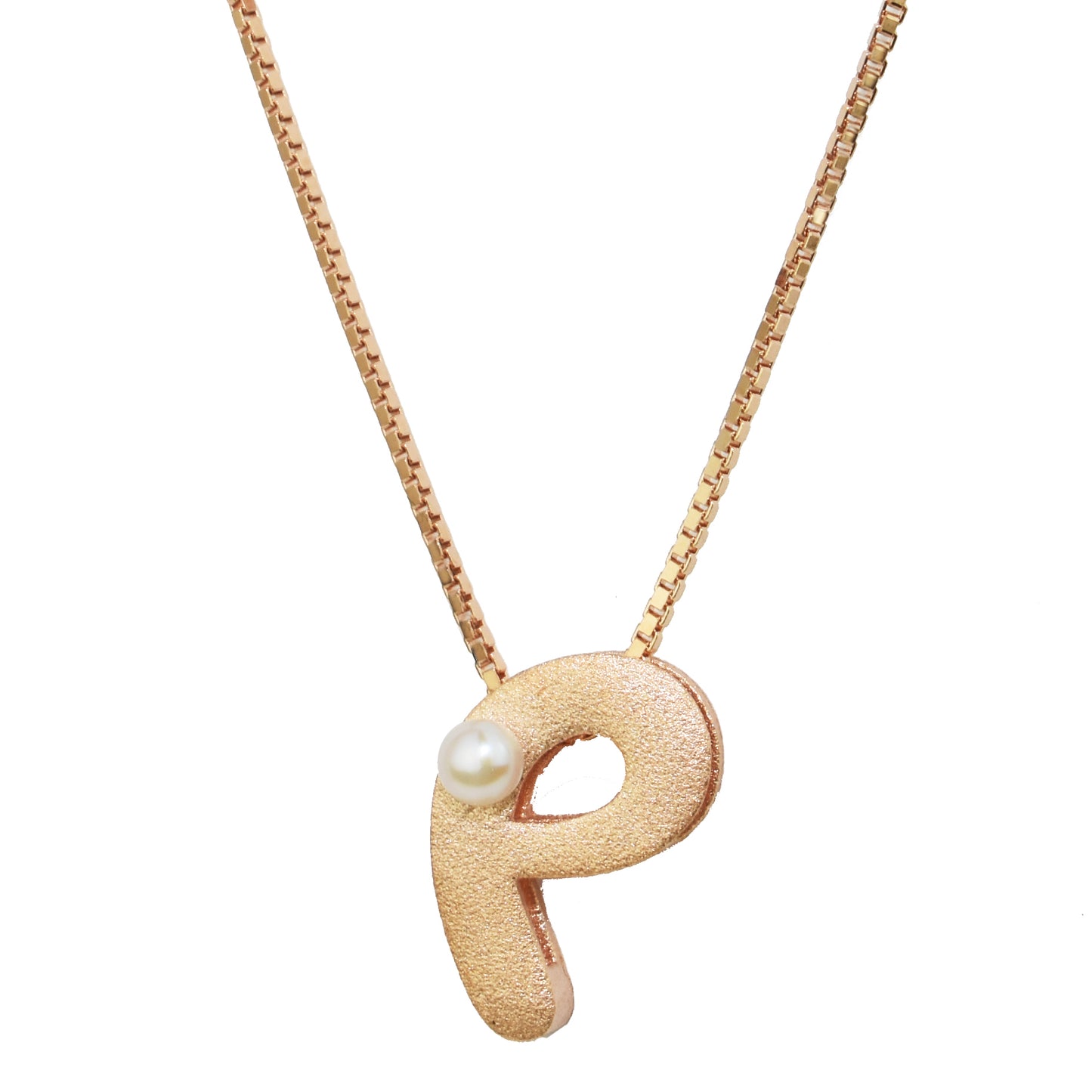 Sterling Silver Rose Gold Plated Pearl Initial Necklace