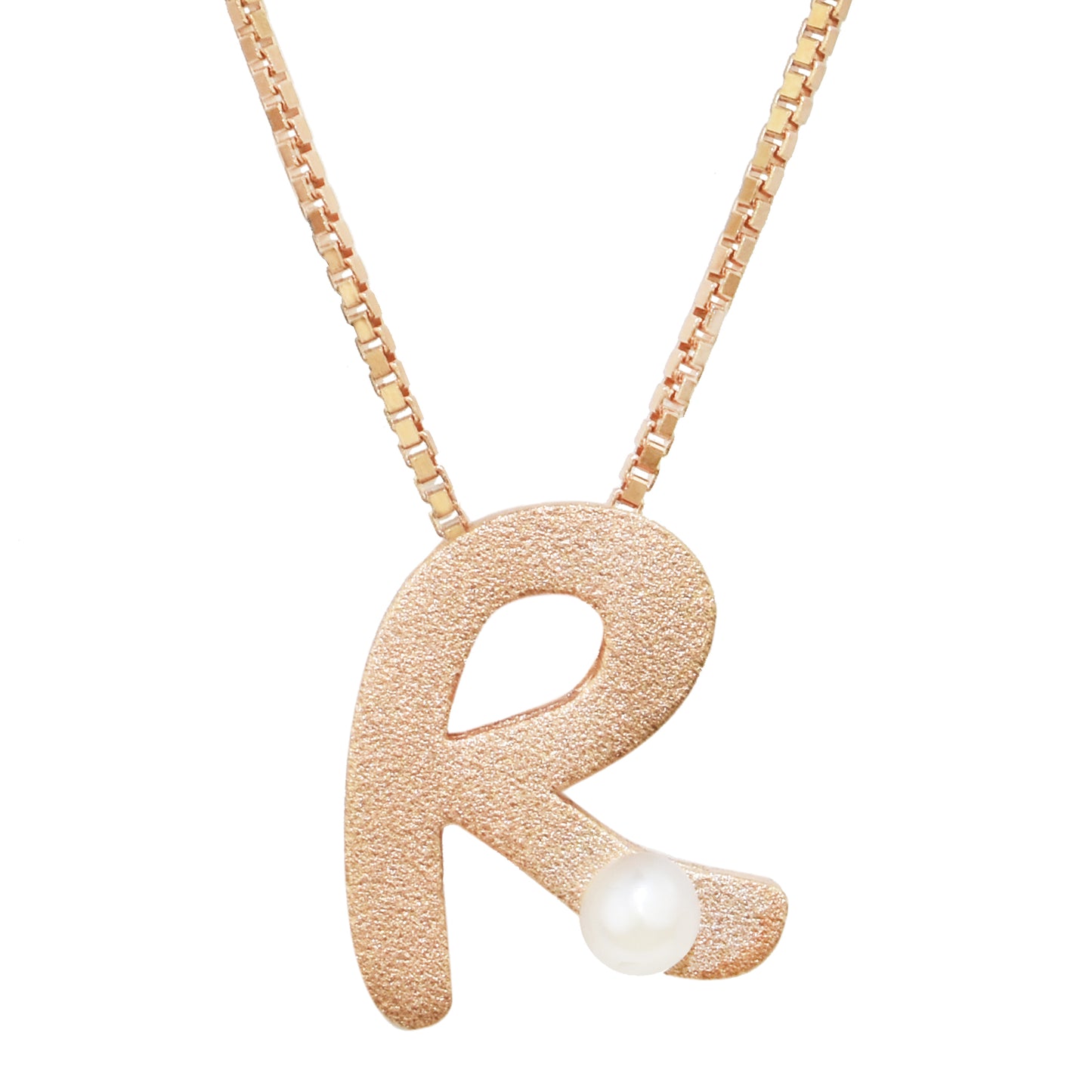 Sterling Silver Rose Gold Plated Pearl Initial Necklace