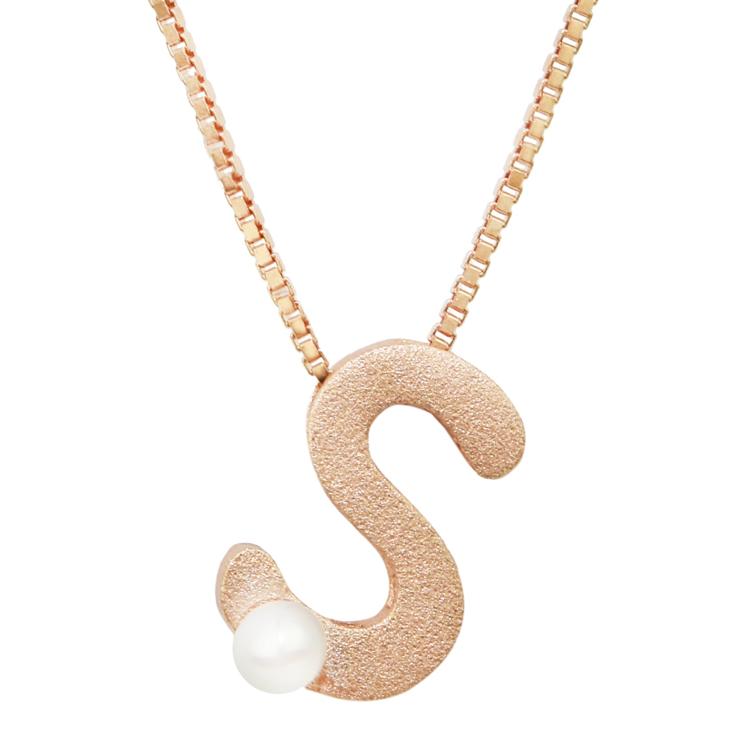 Sterling Silver Rose Gold Plated Pearl Initial Necklace