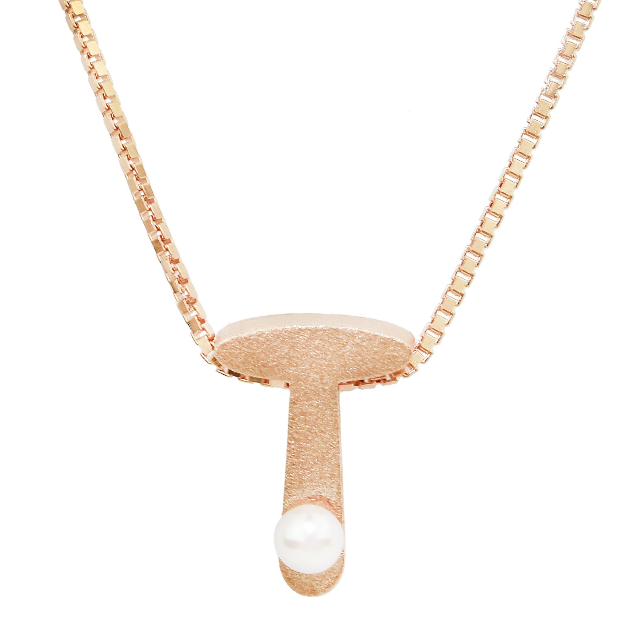 Sterling Silver Rose Gold Plated Pearl Initial Necklace