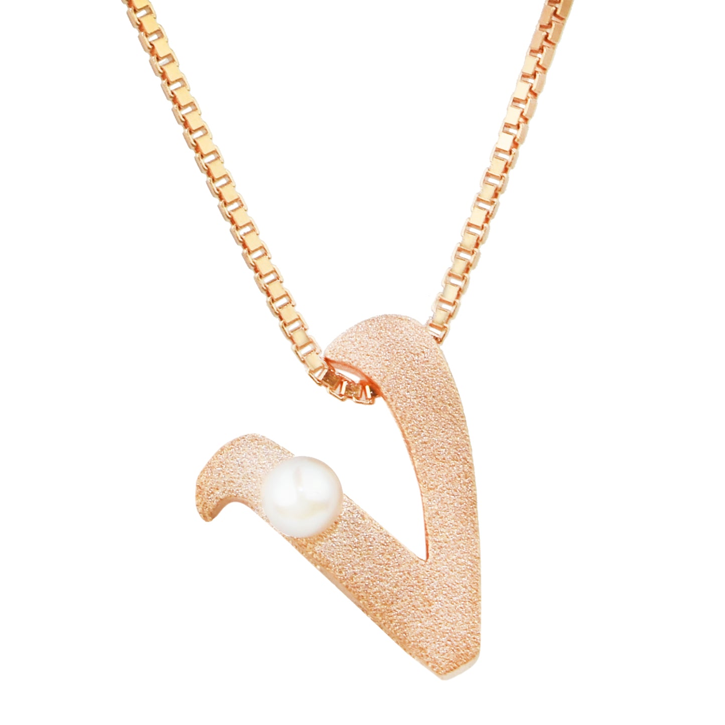 Sterling Silver Rose Gold Plated Pearl Initial Necklace