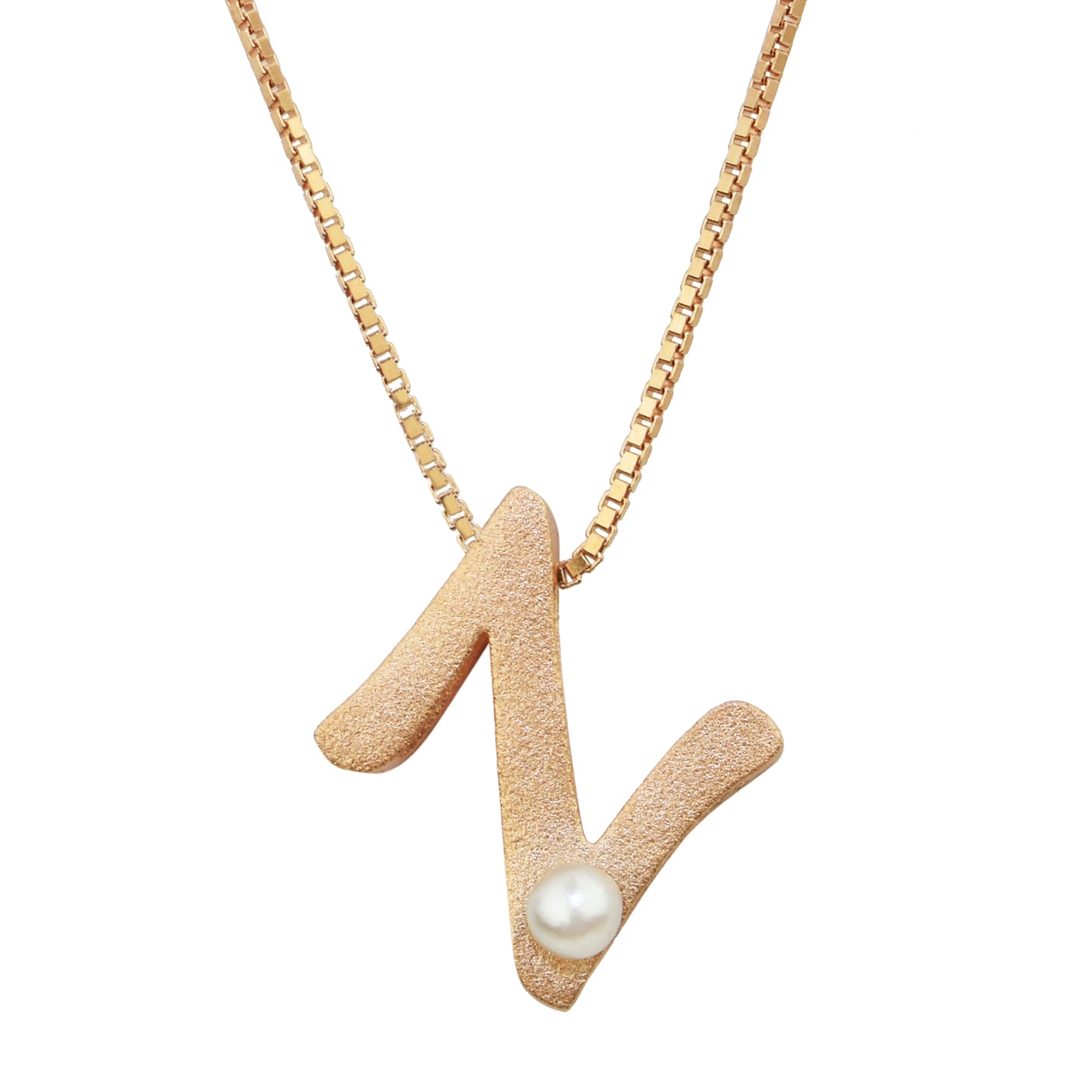 Sterling Silver Rose Gold Plated Pearl Initial Necklace