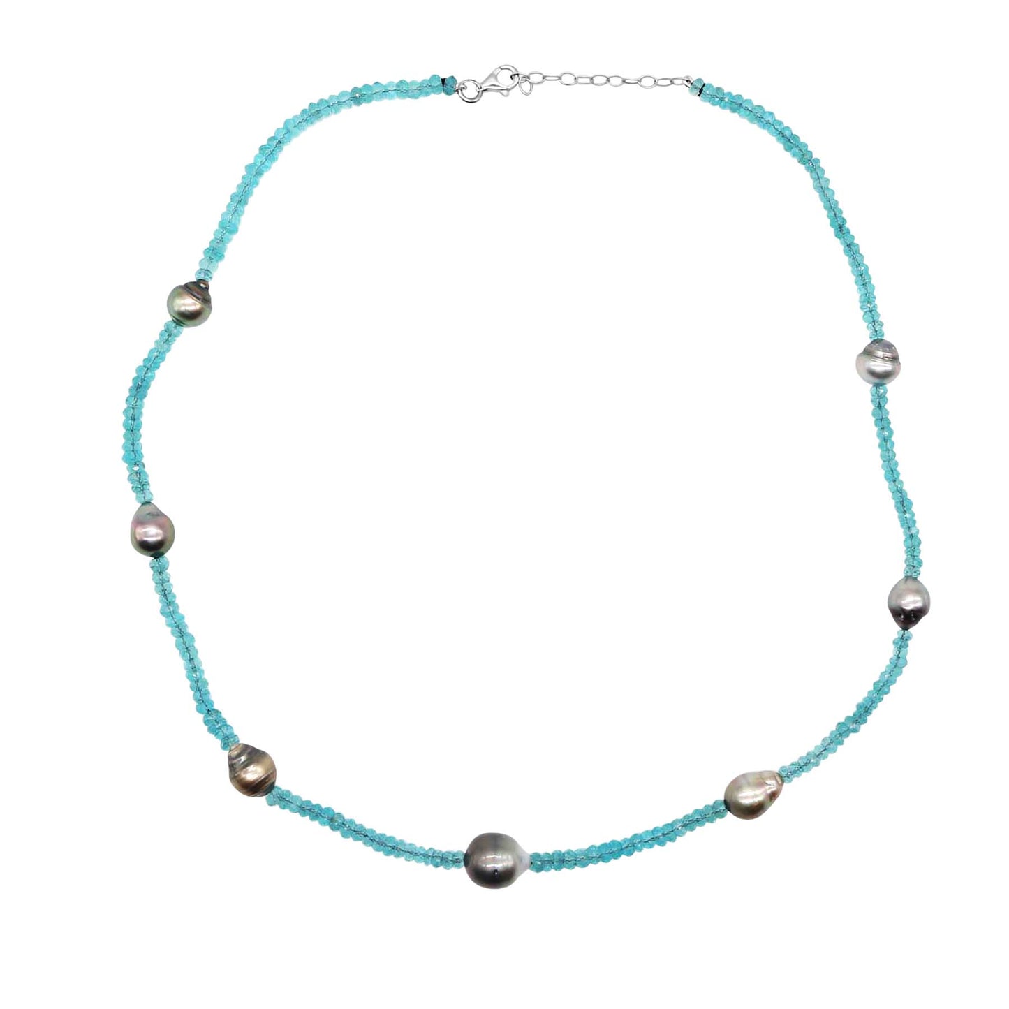 Sterling Silver Amethyst or Apatite Tahitian Freshwater Pearl Station Necklace 18/19" Apatite
