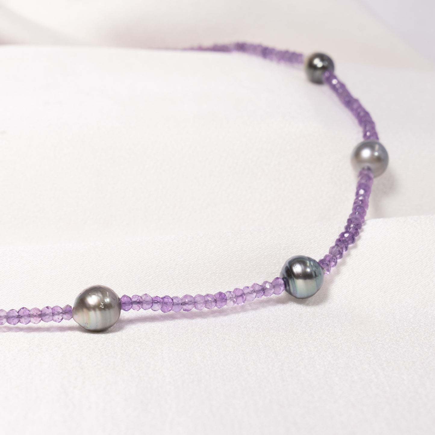 Sterling Silver Amethyst or Apatite Tahitian Freshwater Pearl Station Necklace 18/19" Amethyst