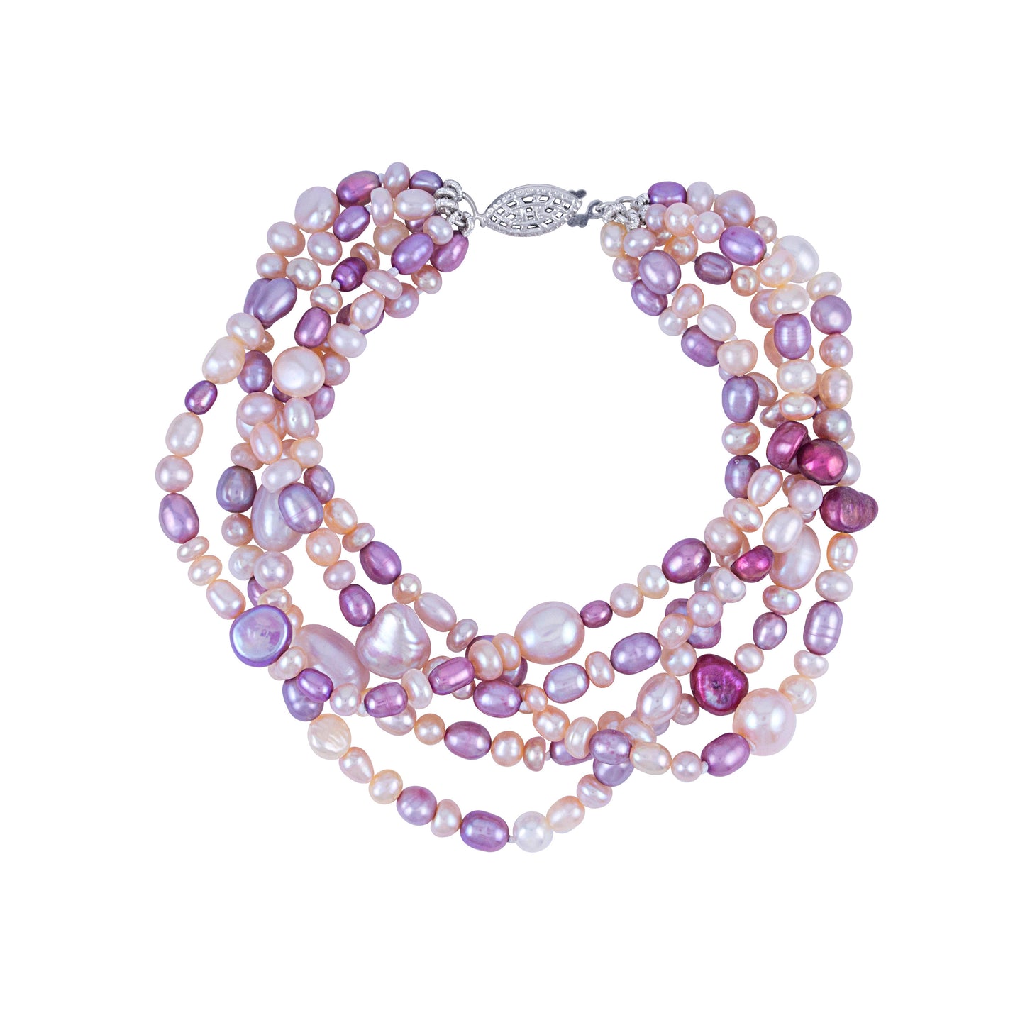 Sterling Silver Multi Color 5 Strand Freshwater Pearl Bracelet