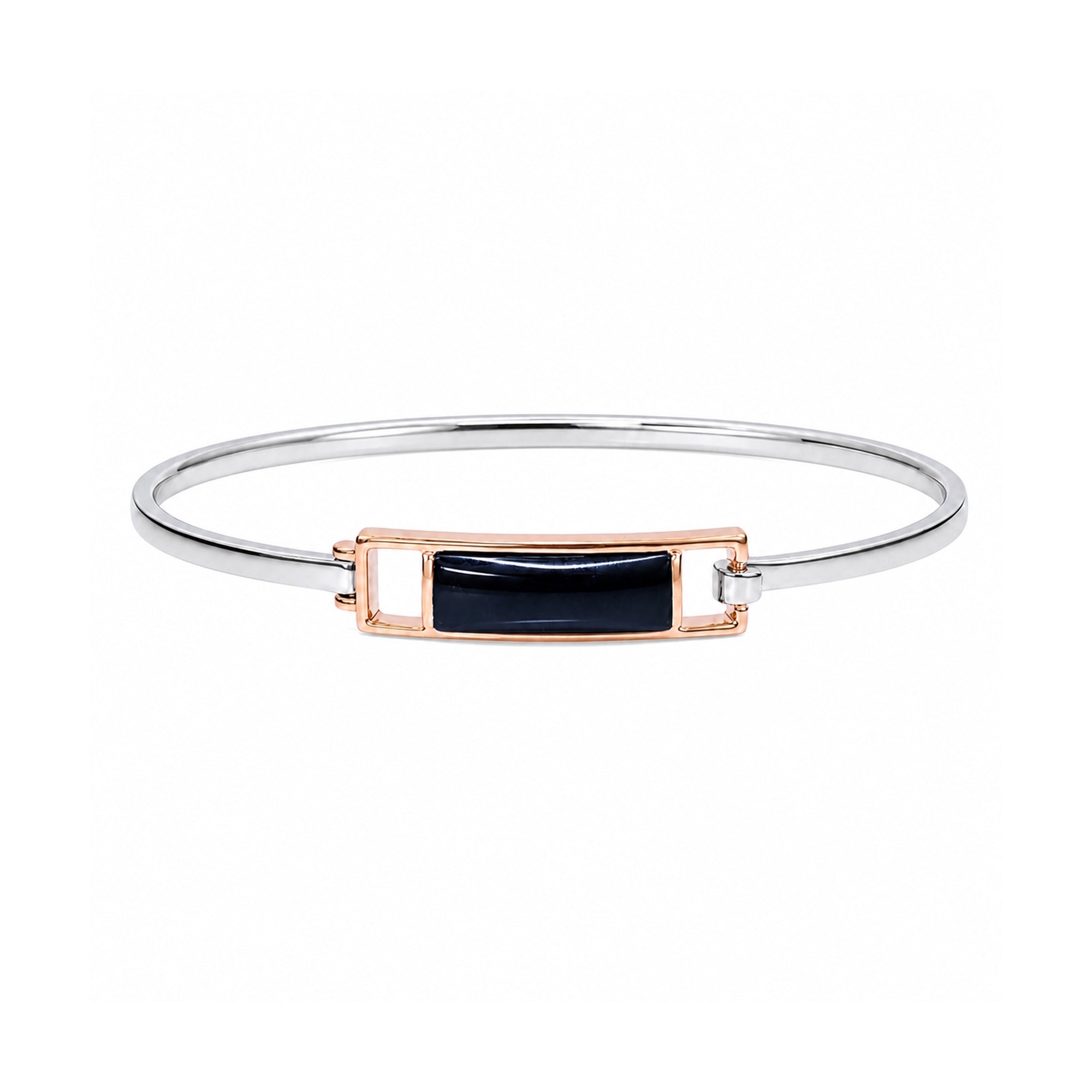 Sterling Silver 14k Gold Black Onyx or Mother of Pearl Hinge Bangle