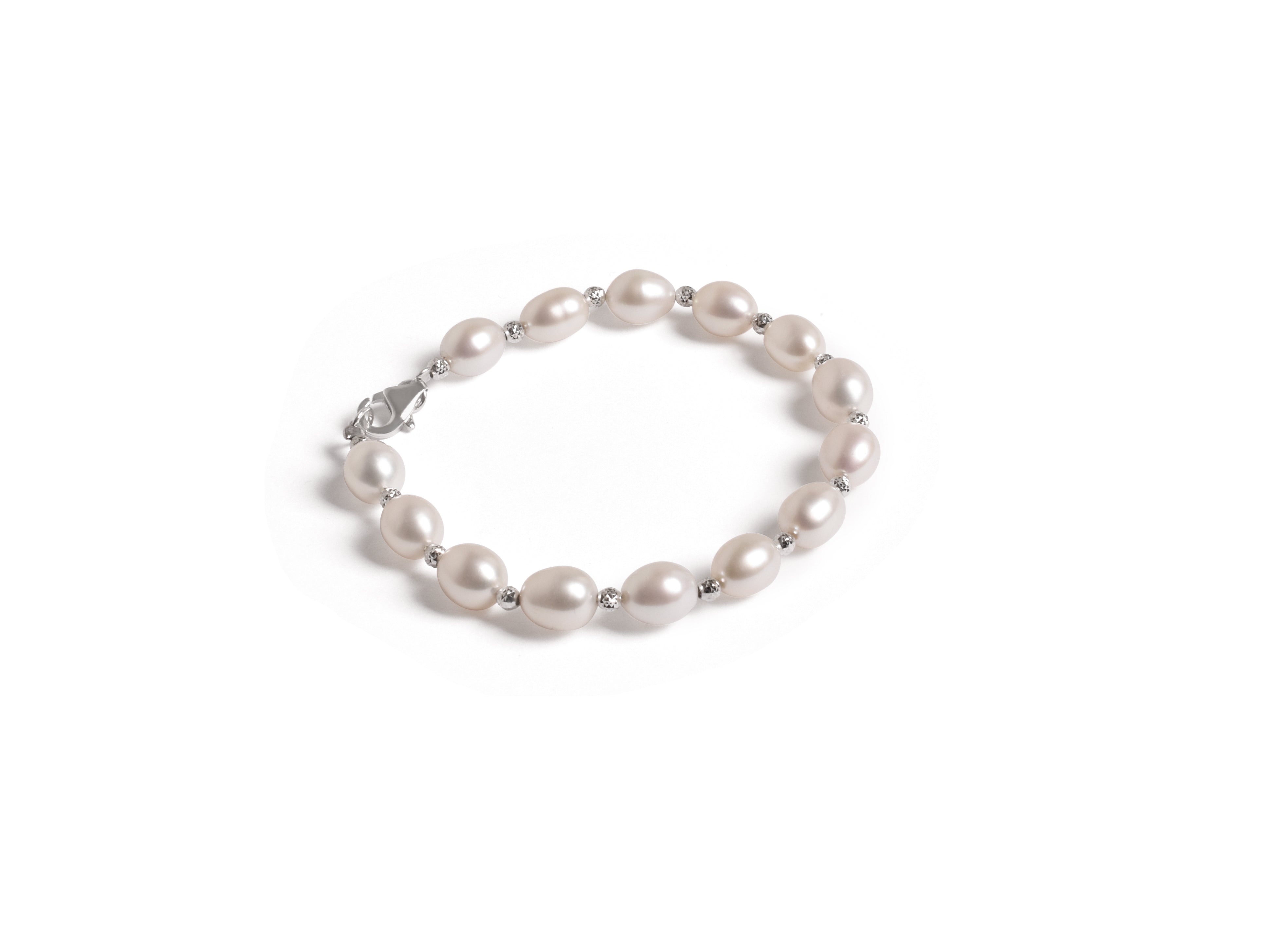 Sterling Silver Grey or White Freshwater Pearl Bracelet 7.5" White