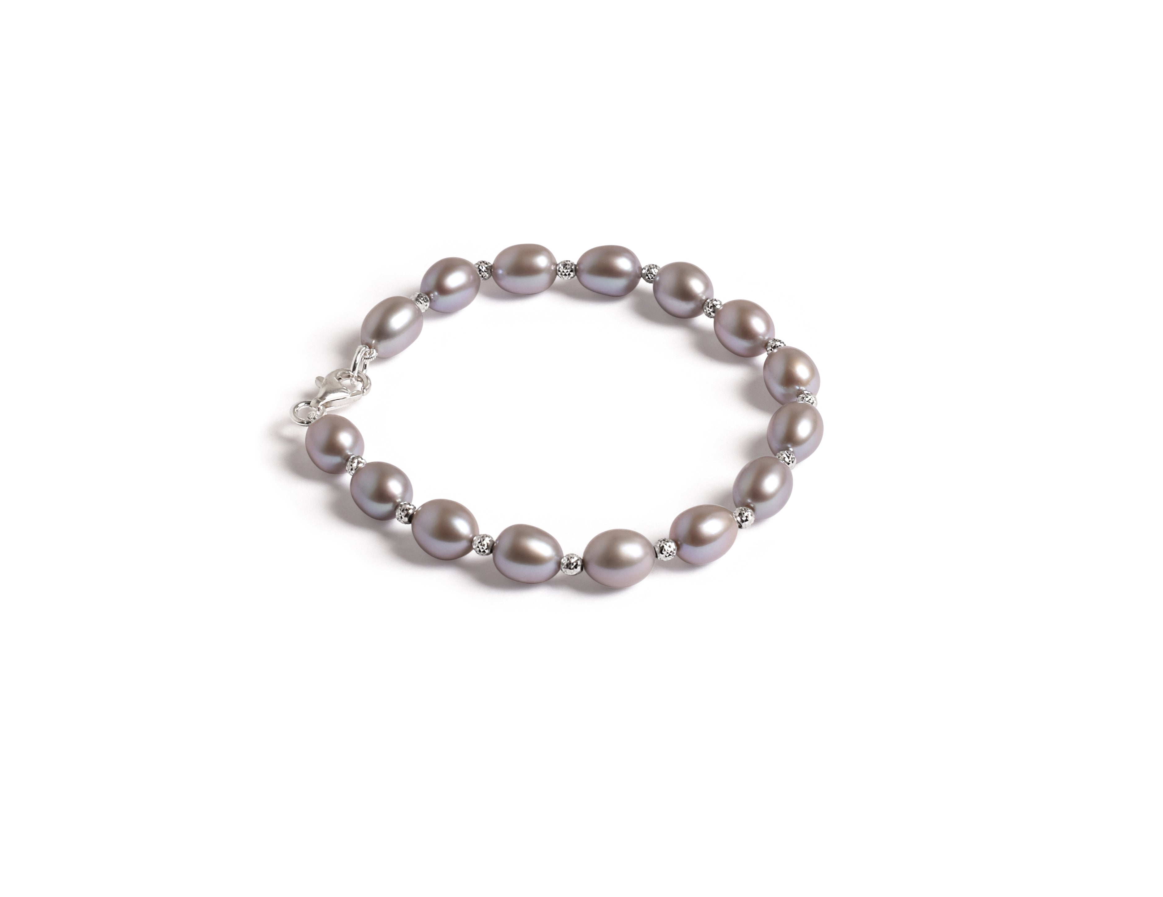 Sterling Silver Grey or White Freshwater Pearl Bracelet 7.5" Grey
