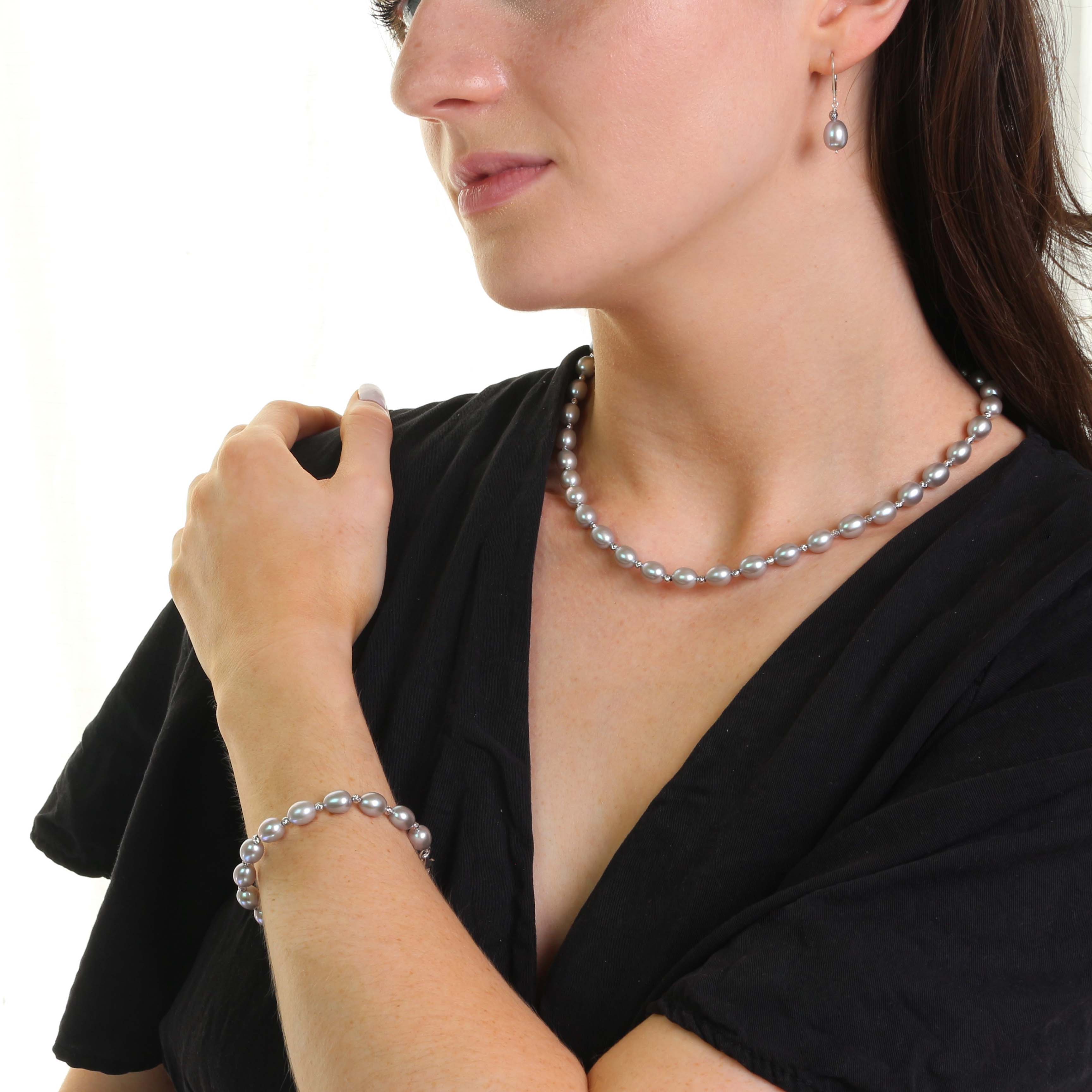Sterling Silver Grey or White Freshwater Pearl Bracelet 7.5" Grey