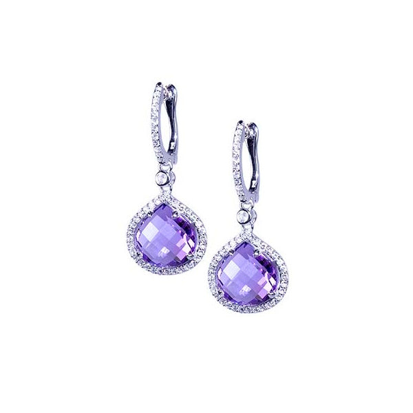 Sterling Silver Amethyst & White Topaz Hoop Earring