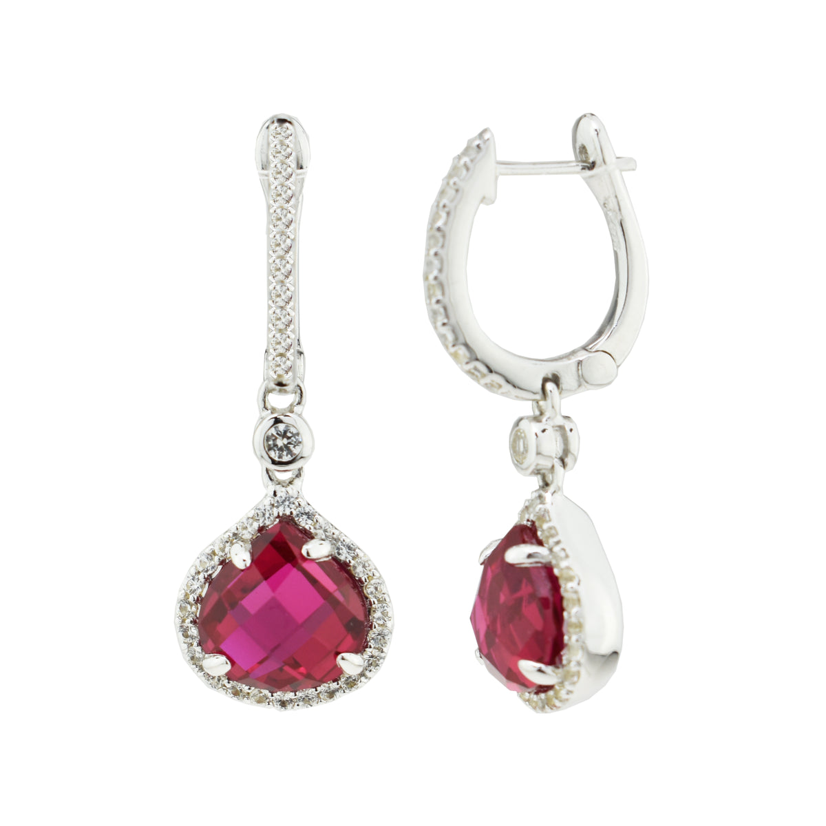 Sterling Silver Lab Grown Ruby & White Topaz Heart Shape Earring