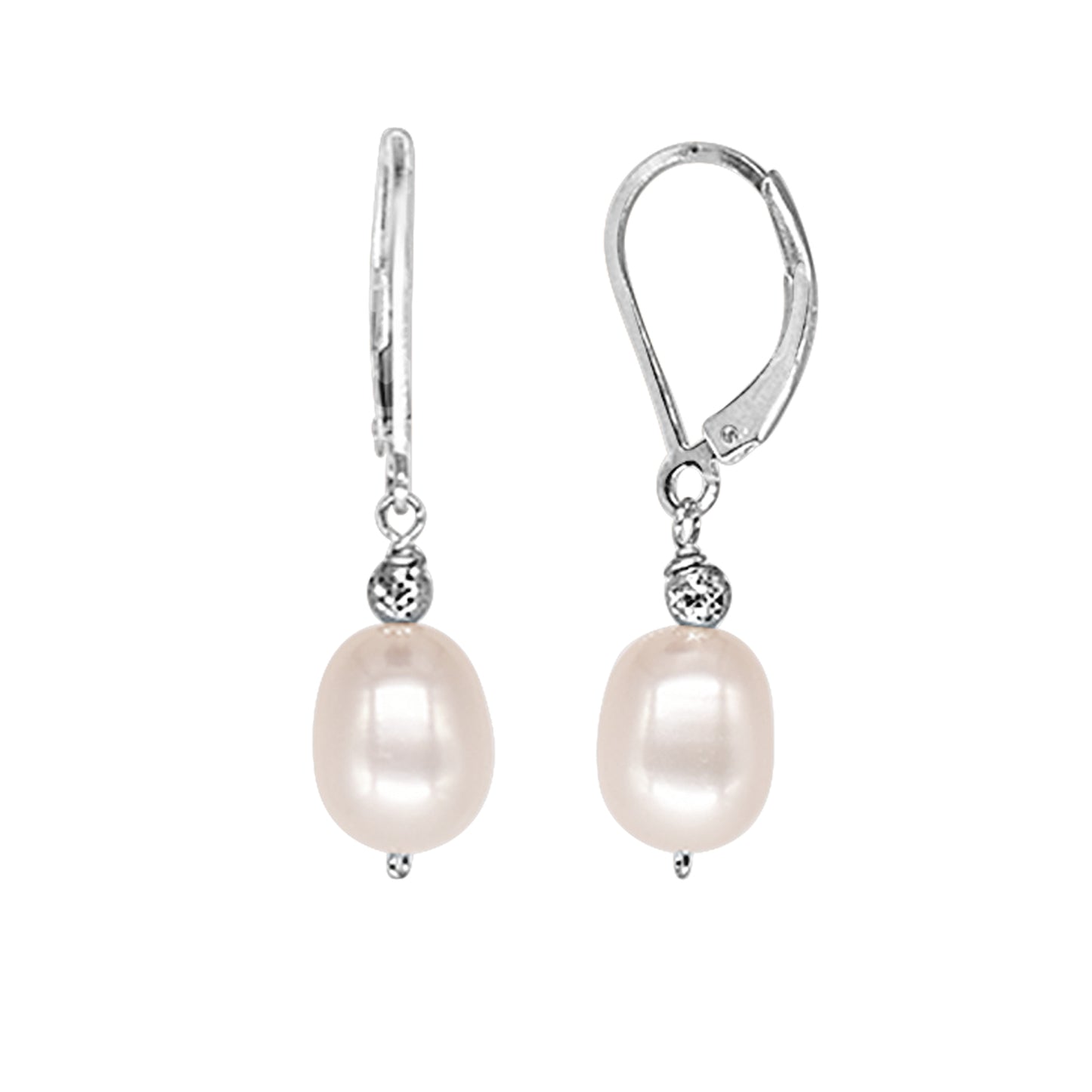Sterling Silver Freshwater Pearl Leverback Earrings White