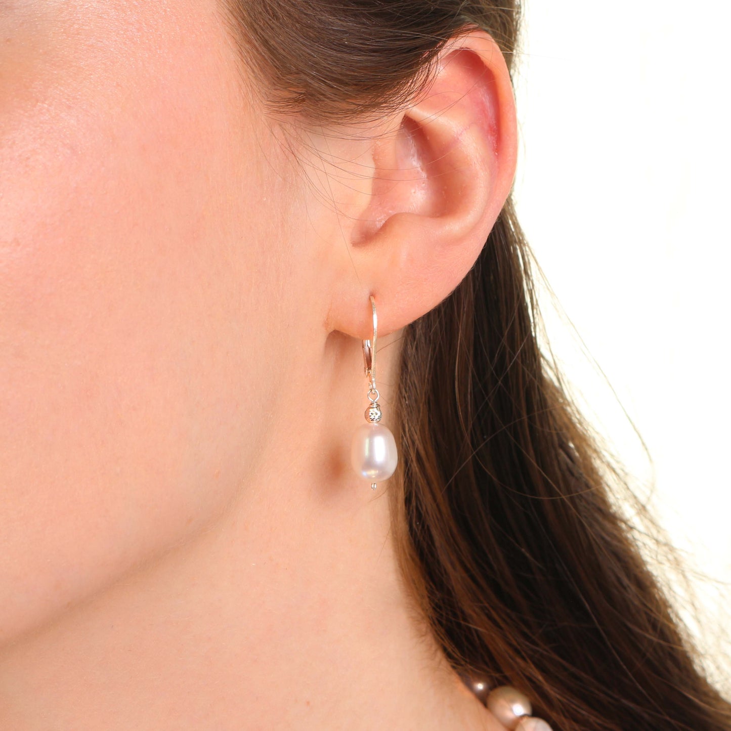 Sterling Silver Freshwater Pearl Leverback Earrings White