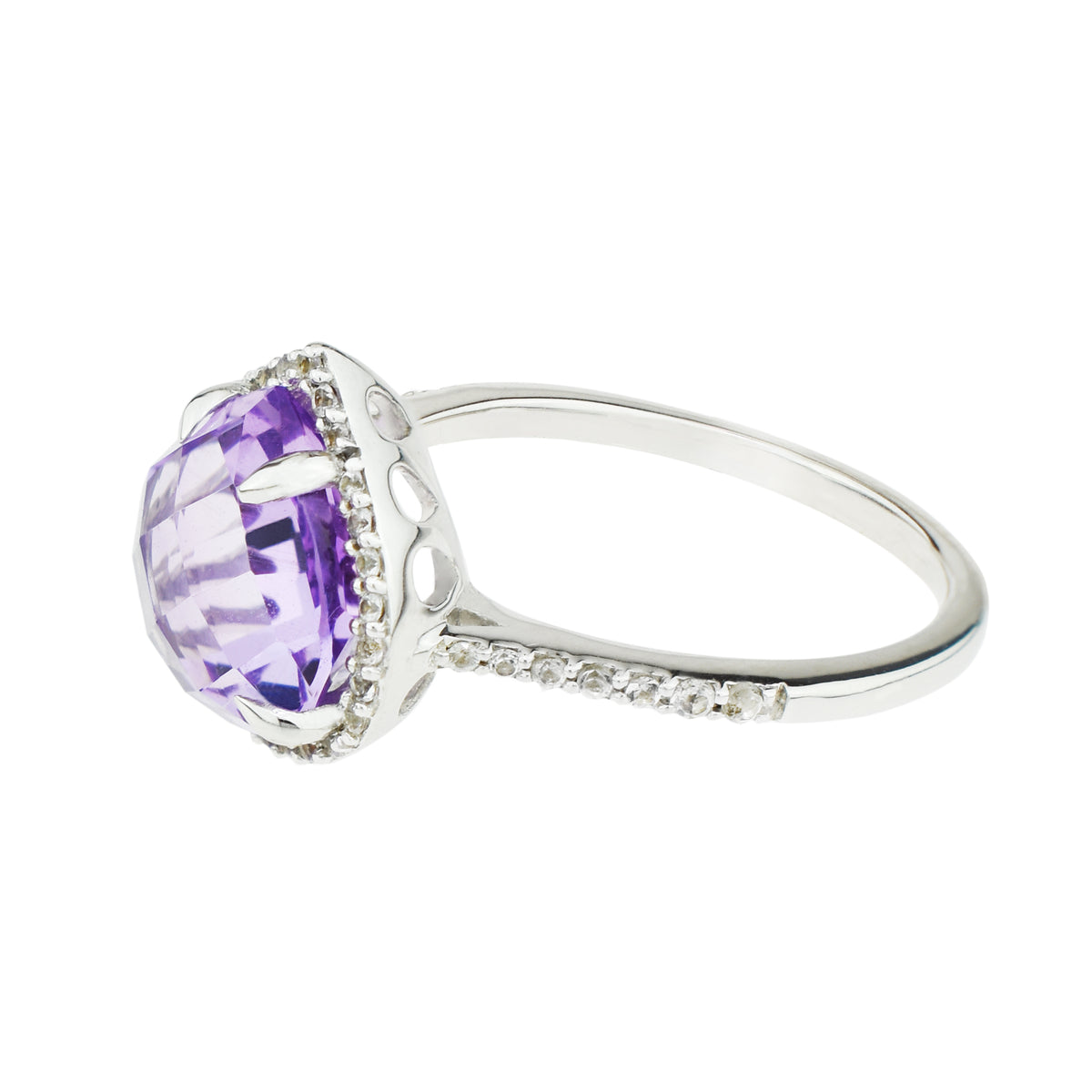 Sterling Silver Amethyst & White Topaz Heart Ring