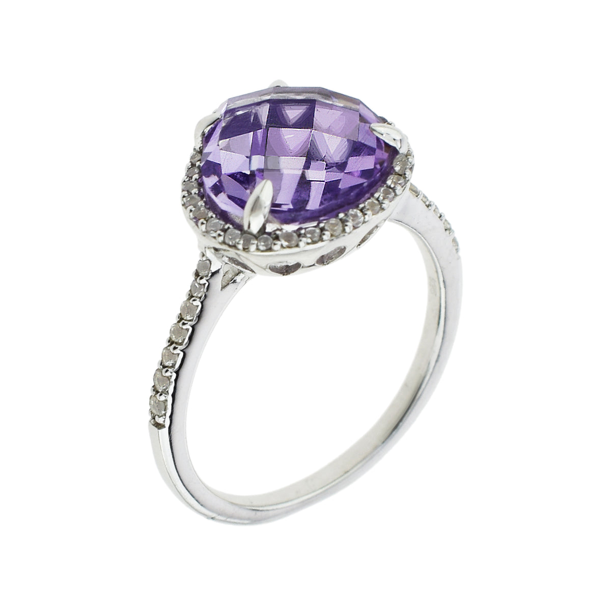Sterling Silver Amethyst & White Topaz Heart Ring