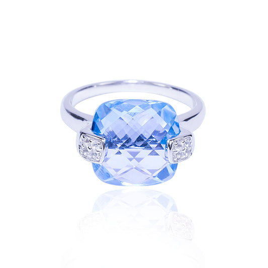Sterling Silver Blue/White Topaz Ring