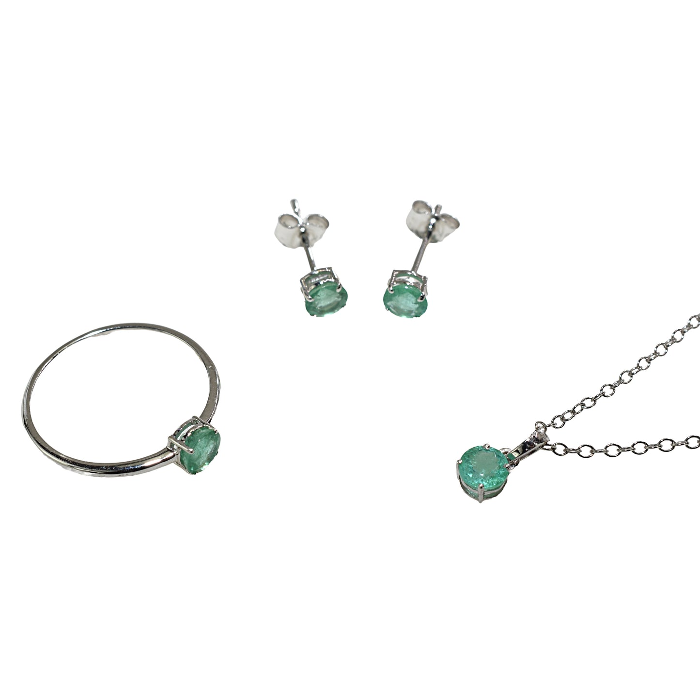 18k White Gold Emerald Round Set