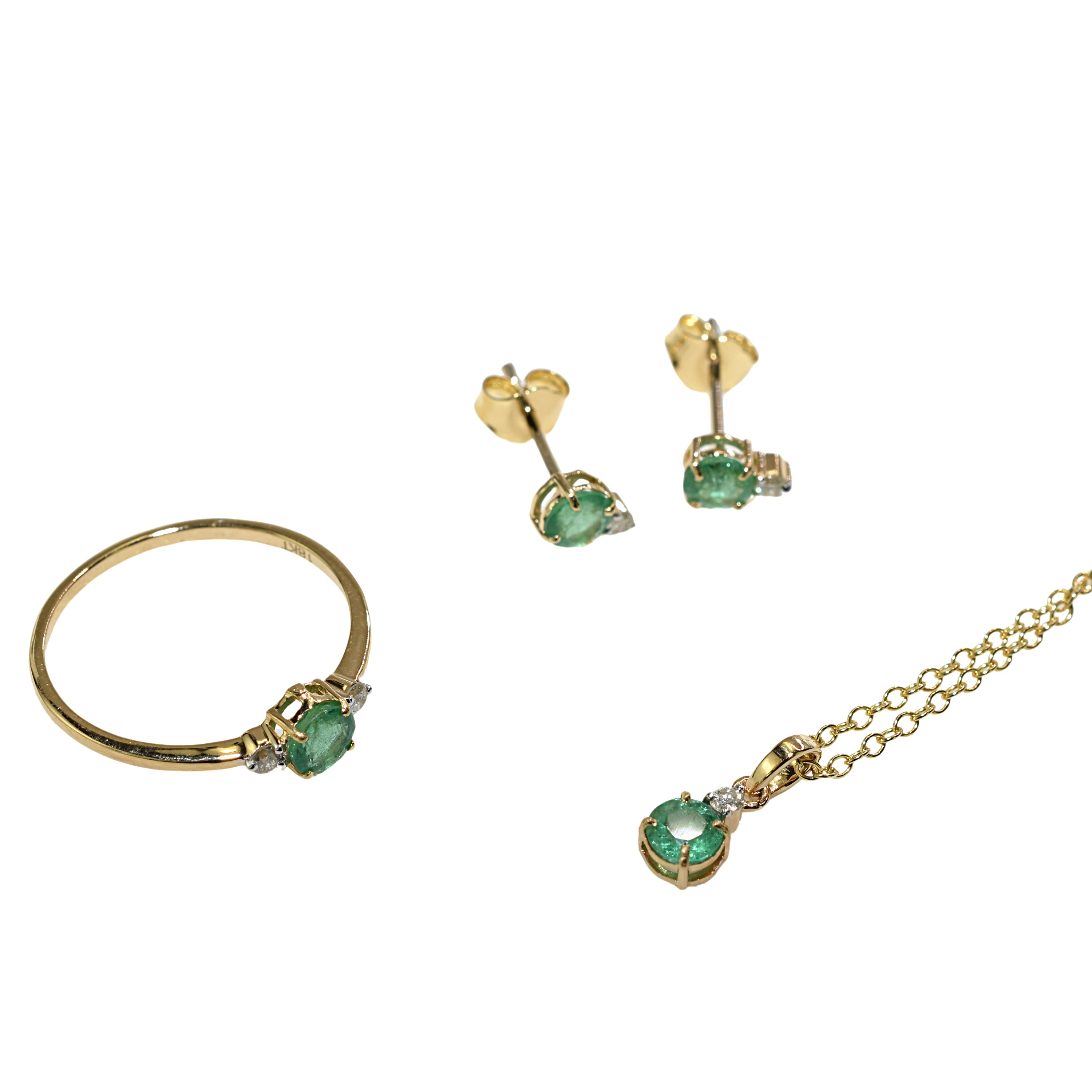 18k Emerald Round Diamond Set