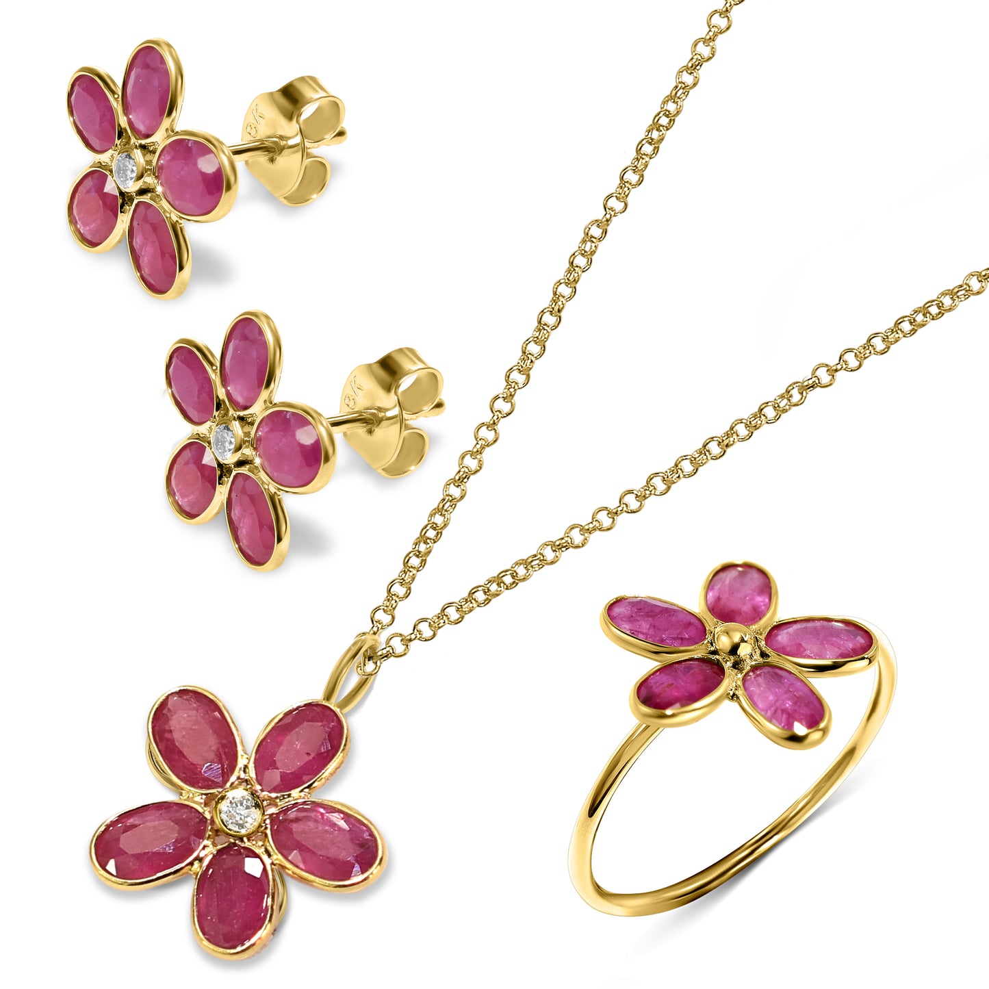 18k Ruby Diamond Flower Set