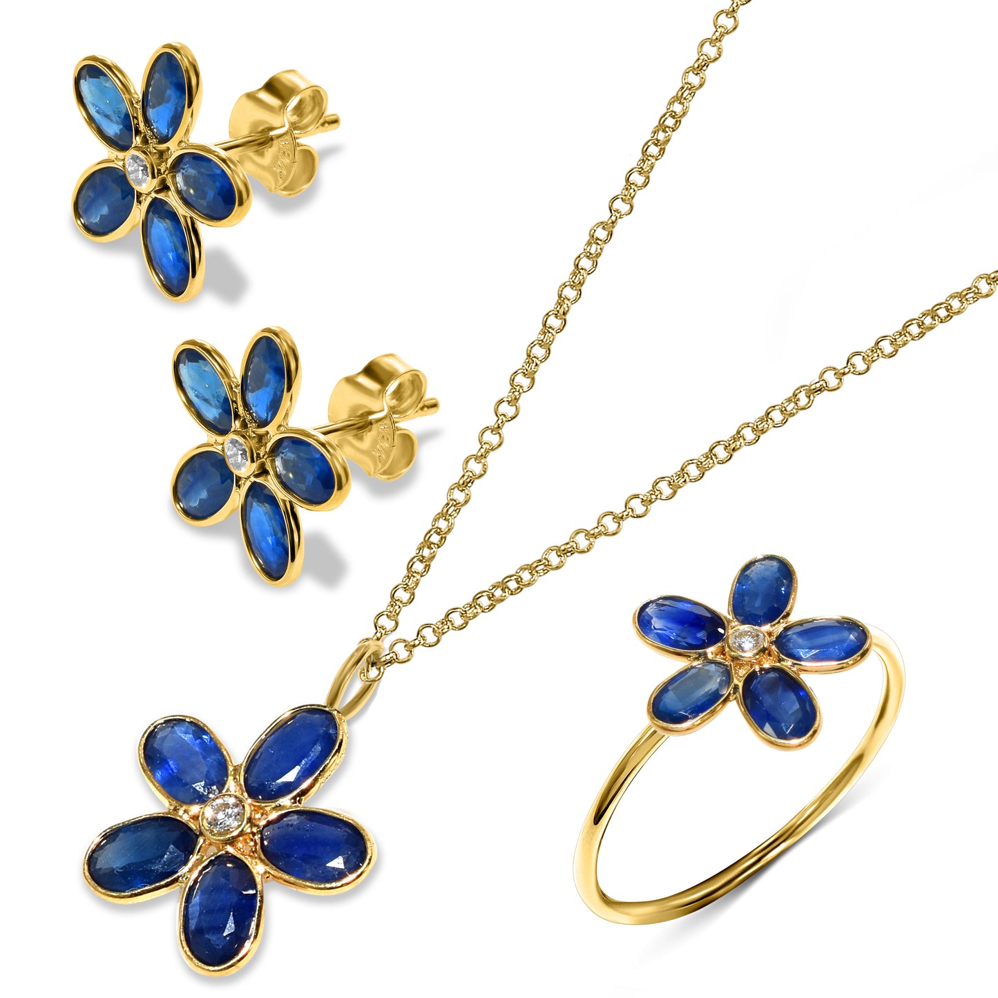 18k Sapphire Diamond Flower Set