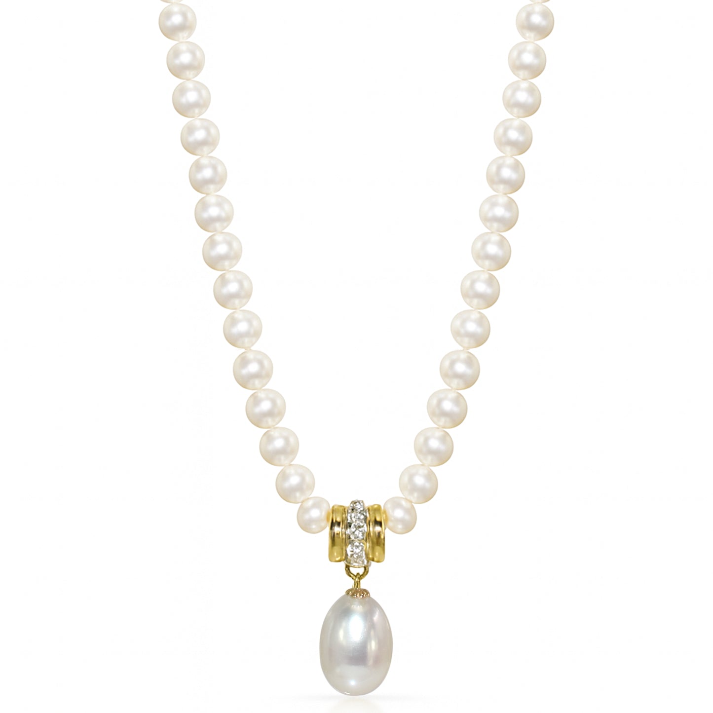 18k White Gold White Pearl Diamond Enhancer Pendant Necklace